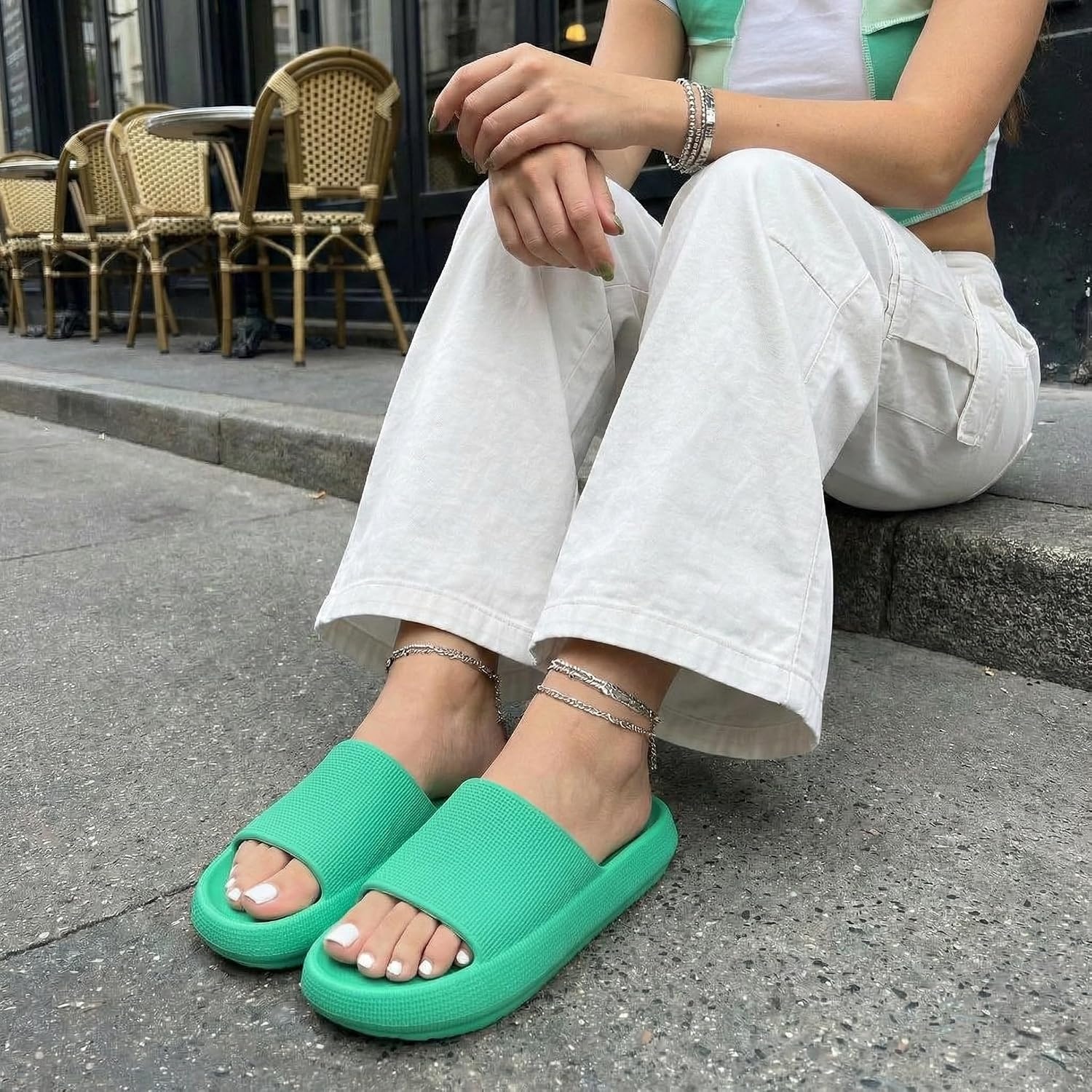 image:imageCUSHIONAIRE Feather EVA Slides for Women Comfortable Slip On Womens Slippers Indoor Outdoor Shower Shoes Beach Essential Cloud SlidesMint