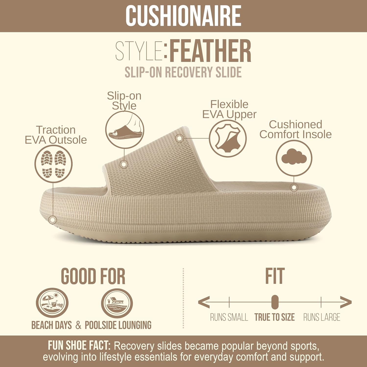 image:imageCUSHIONAIRE Feather EVA Slides for Women Comfortable Slip On Womens Slippers Indoor Outdoor Shower Shoes Beach Essential Cloud SlidesPutty