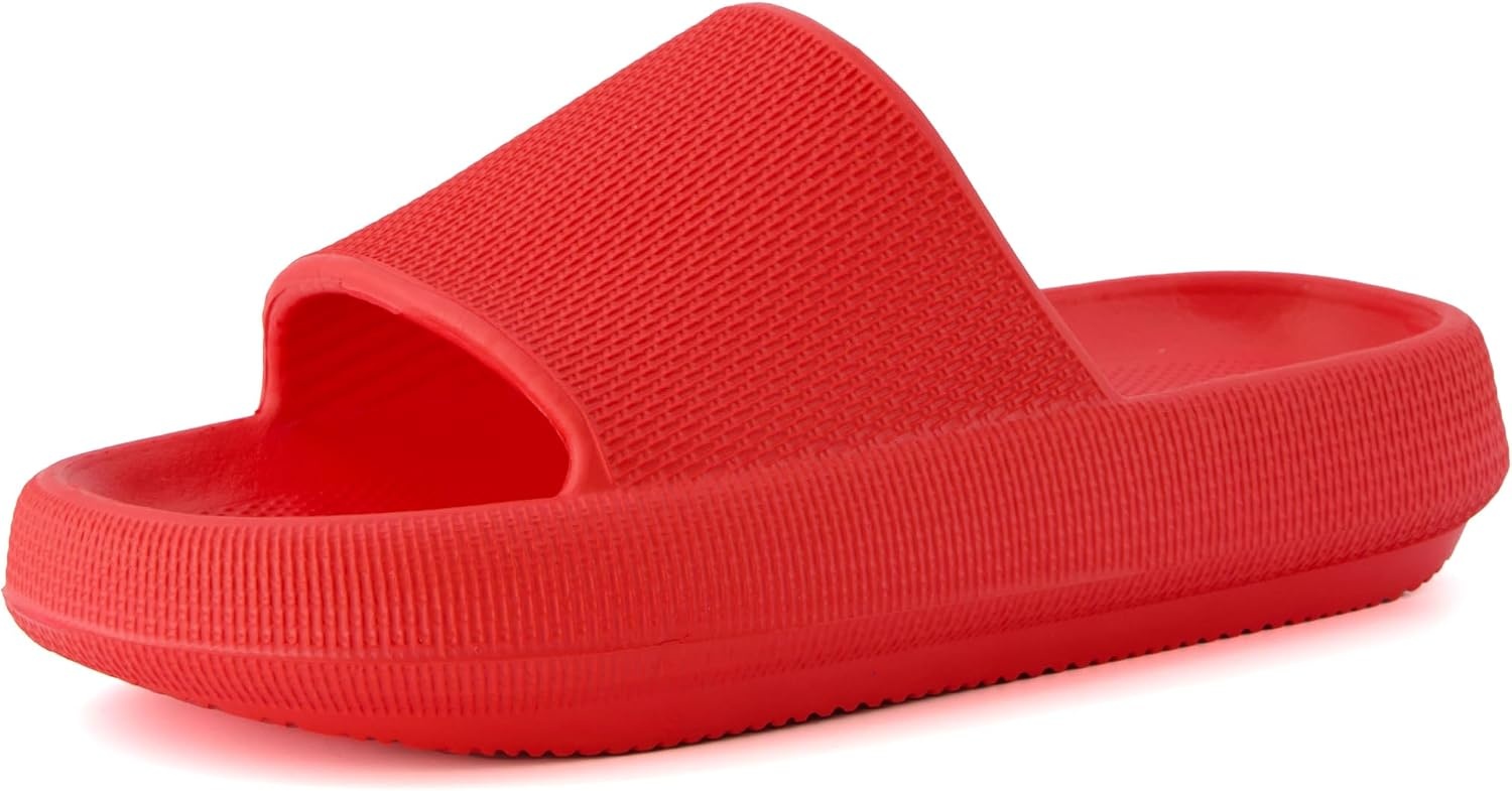image:imageCUSHIONAIRE Feather EVA Slides for Women Comfortable Slip On Womens Slippers Indoor Outdoor Shower Shoes Beach Essential Cloud SlidesRed
