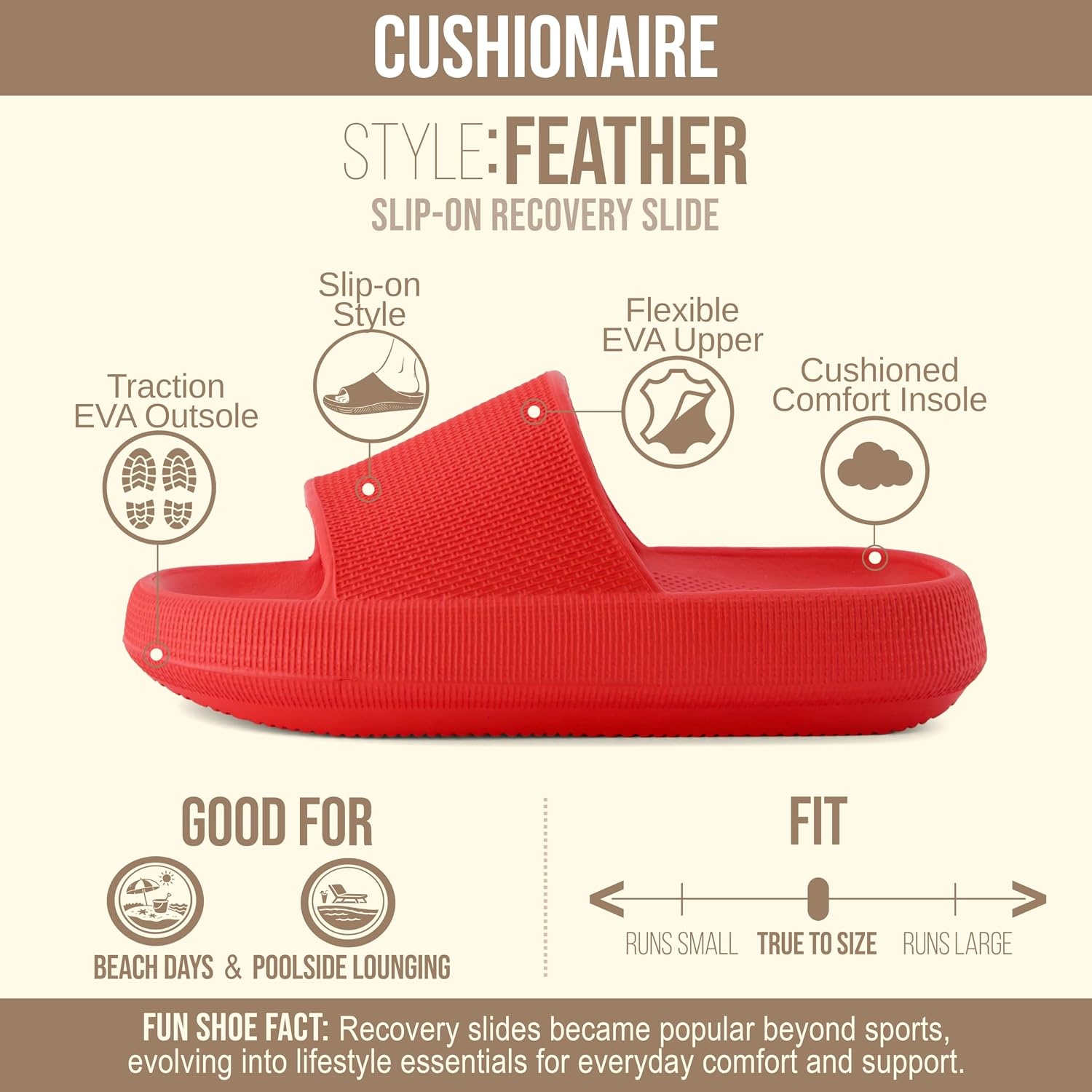 image:imageCUSHIONAIRE Feather EVA Slides for Women Comfortable Slip On Womens Slippers Indoor Outdoor Shower Shoes Beach Essential Cloud SlidesRed
