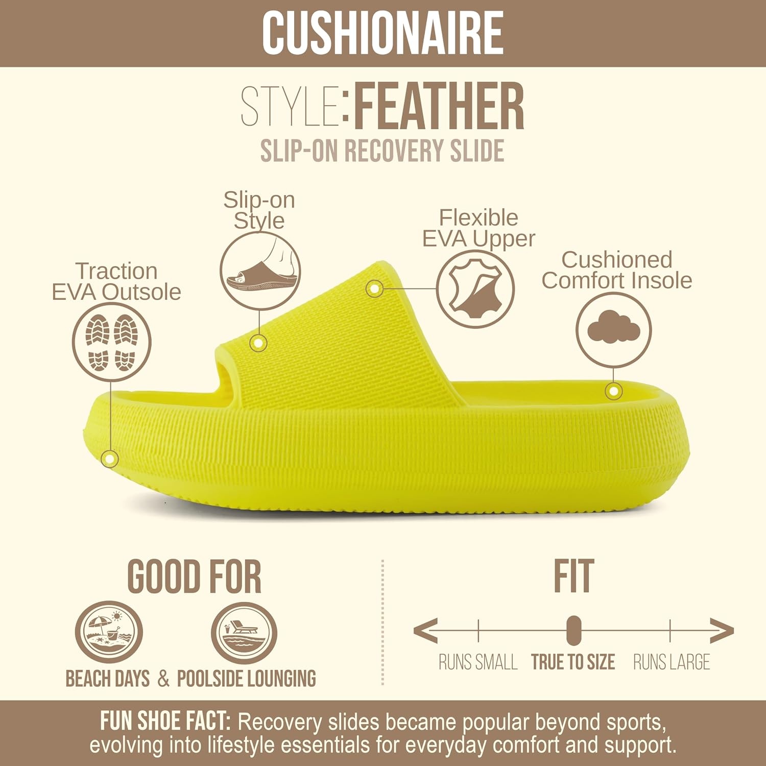 image:imageCUSHIONAIRE Feather EVA Slides for Women Comfortable Slip On Womens Slippers Indoor Outdoor Shower Shoes Beach Essential Cloud SlidesSunny Yellow
