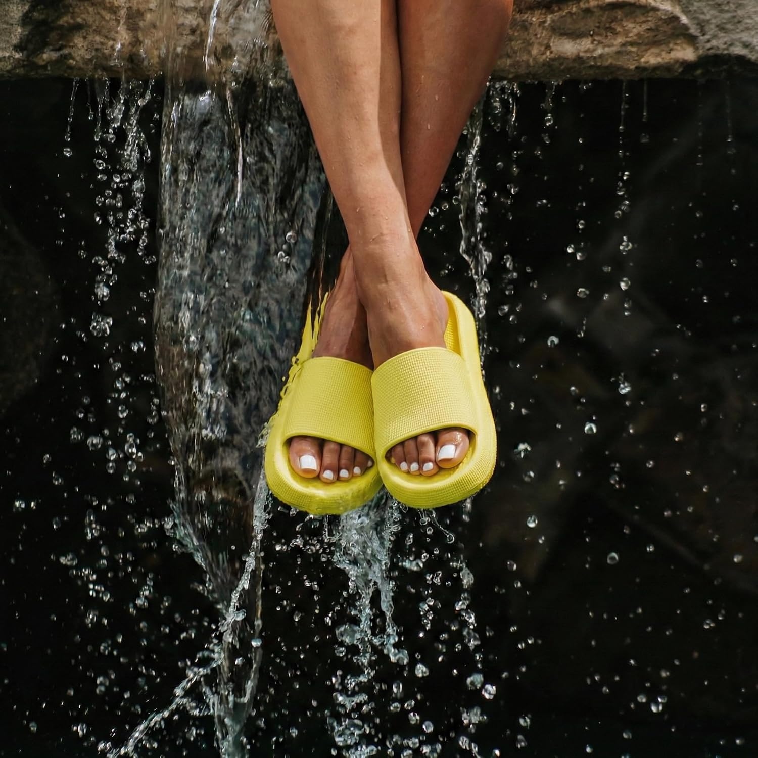 image:imageCUSHIONAIRE Feather EVA Slides for Women Comfortable Slip On Womens Slippers Indoor Outdoor Shower Shoes Beach Essential Cloud SlidesSunny Yellow