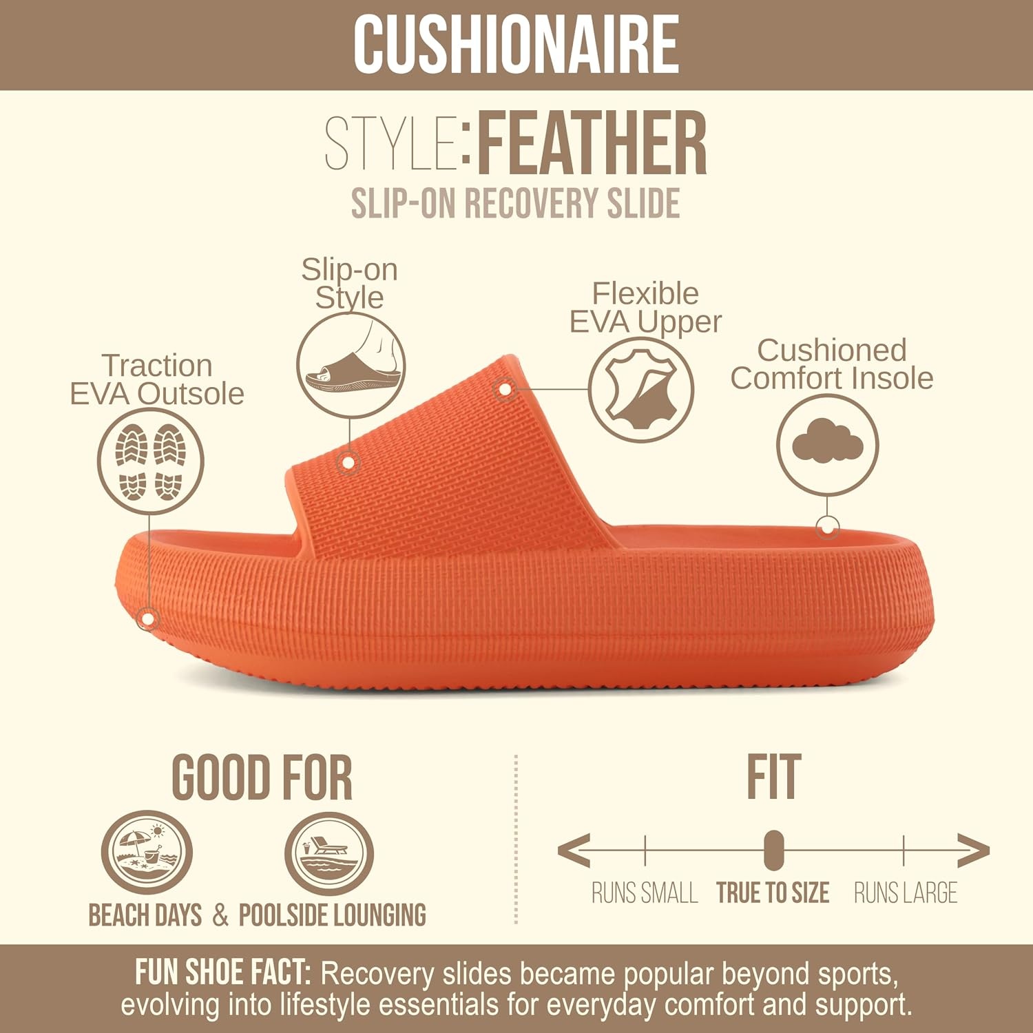 image:imageCUSHIONAIRE Feather EVA Slides for Women Comfortable Slip On Womens Slippers Indoor Outdoor Shower Shoes Beach Essential Cloud SlidesTangerine