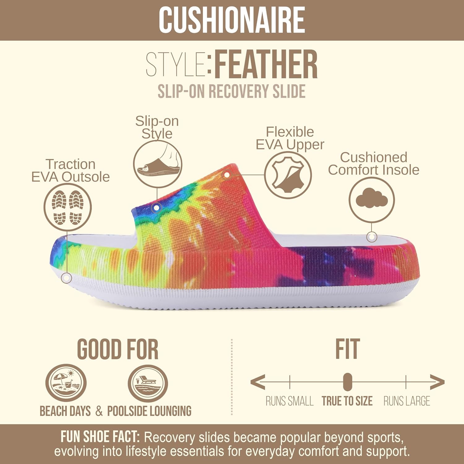 image:imageCUSHIONAIRE Feather EVA Slides for Women Comfortable Slip On Womens Slippers Indoor Outdoor Shower Shoes Beach Essential Cloud SlidesTie Dye
