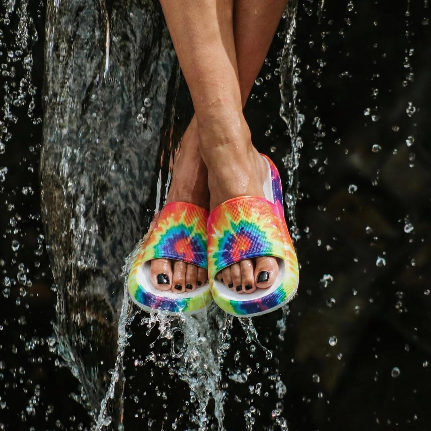 image:imageCUSHIONAIRE Feather EVA Slides for Women Comfortable Slip On Womens Slippers Indoor Outdoor Shower Shoes Beach Essential Cloud SlidesTie Dye