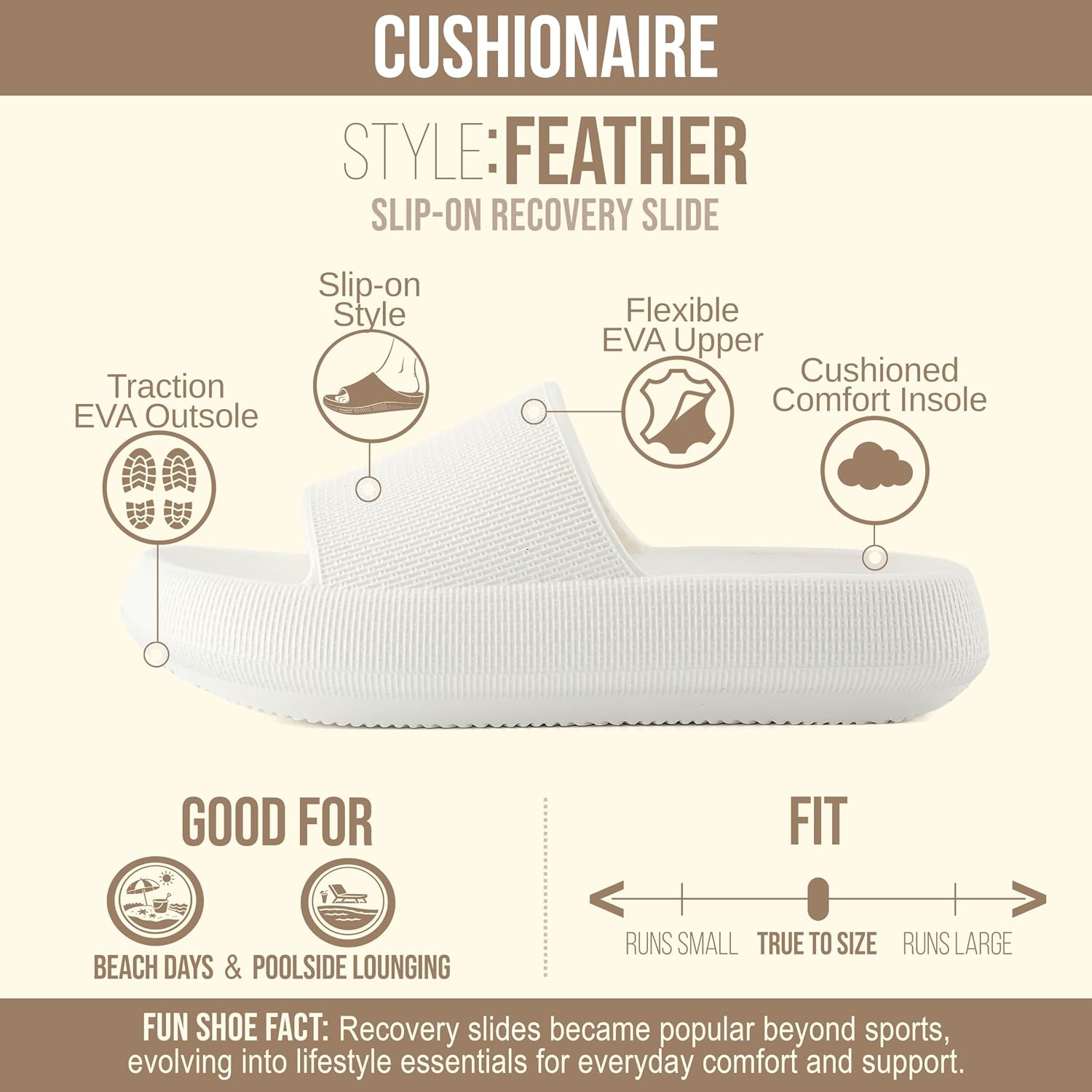 image:imageCUSHIONAIRE Feather EVA Slides for Women Comfortable Slip On Womens Slippers Indoor Outdoor Shower Shoes Beach Essential Cloud SlidesVanilla