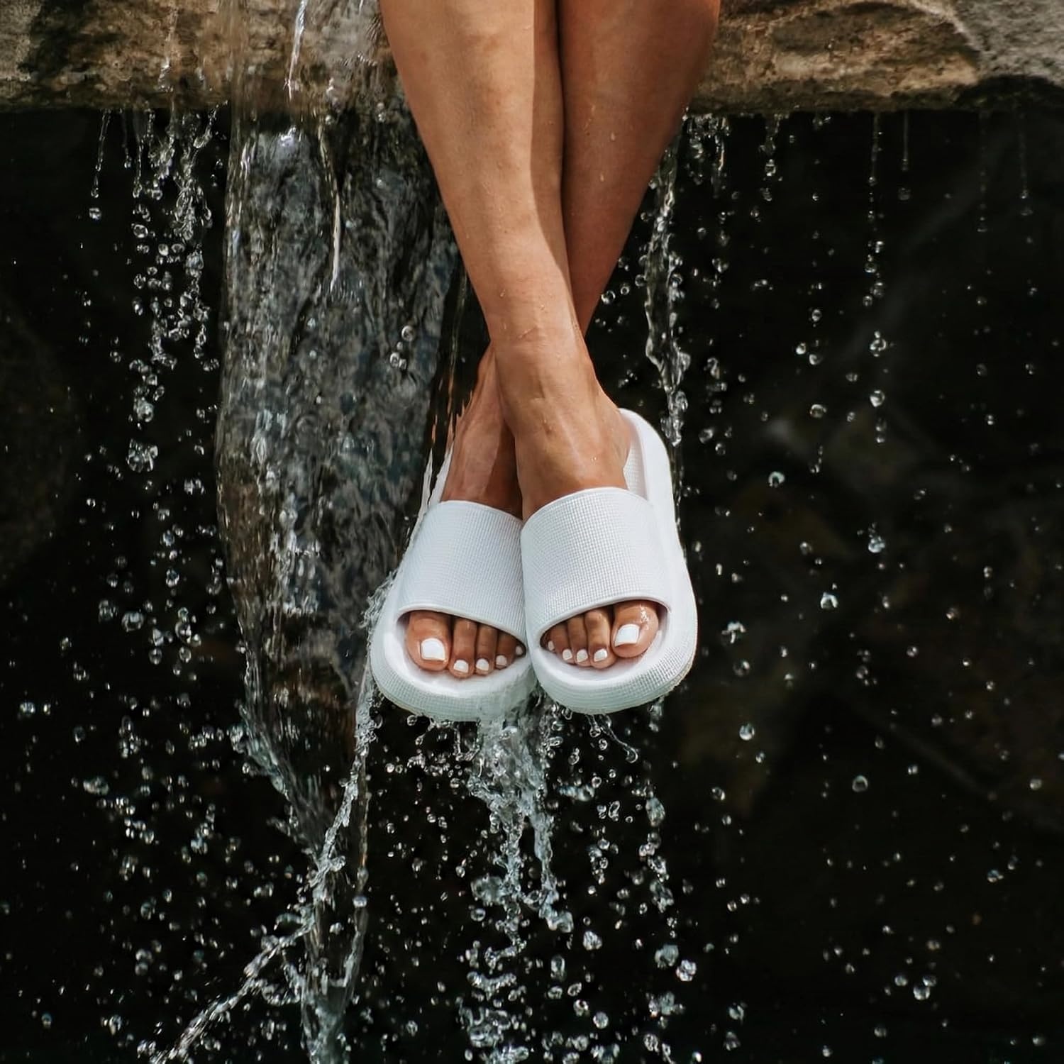 image:imageCUSHIONAIRE Feather EVA Slides for Women Comfortable Slip On Womens Slippers Indoor Outdoor Shower Shoes Beach Essential Cloud SlidesWhite