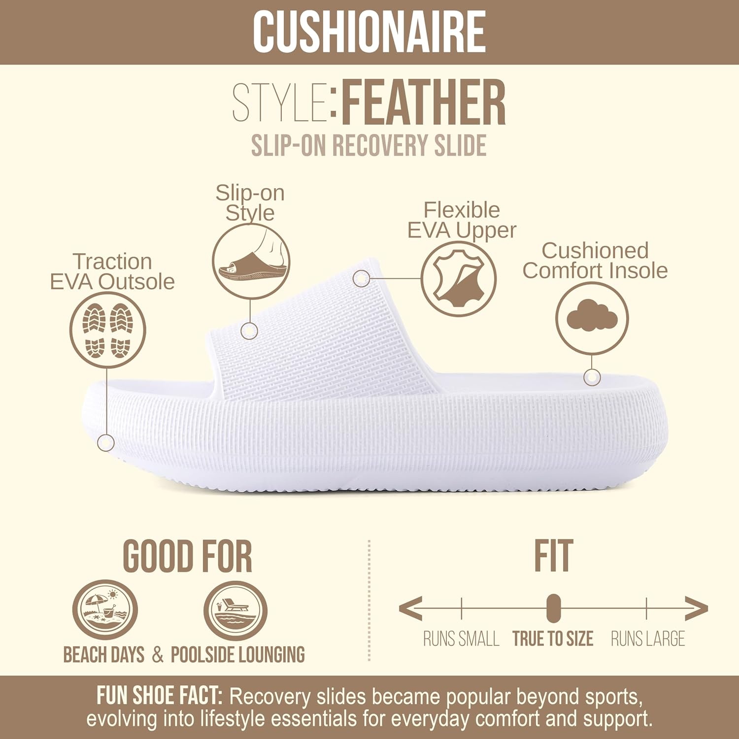 image:imageCUSHIONAIRE Feather EVA Slides for Women Comfortable Slip On Womens Slippers Indoor Outdoor Shower Shoes Beach Essential Cloud SlidesWhite