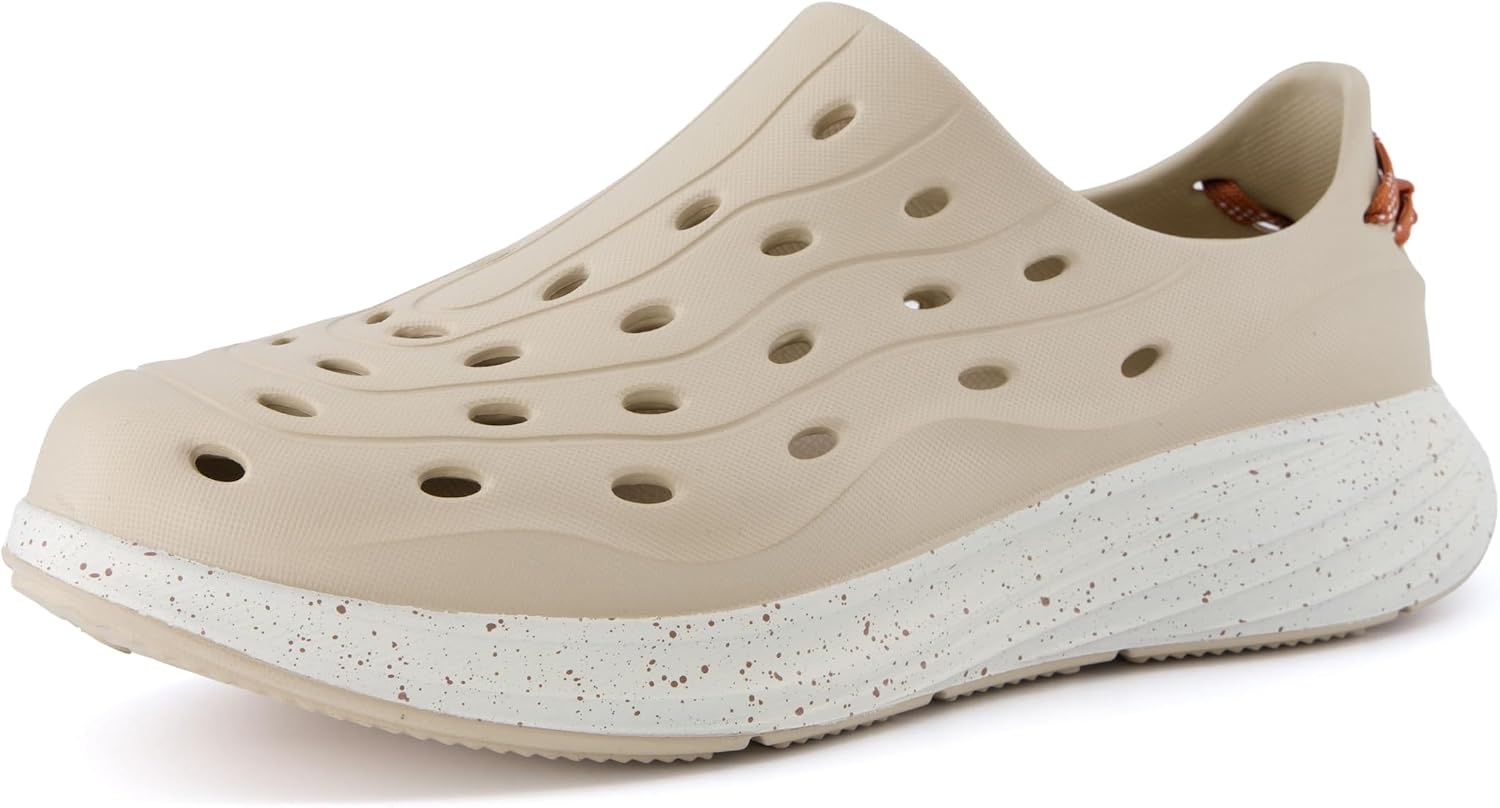 image:imageCUSHIONAIRE Fuel EVA Recovery Shoes for Men Lightweight Slip On Waterproof Sneaker Clogs with Cushioned Footbed and Ventilated DesignKhakiOff White