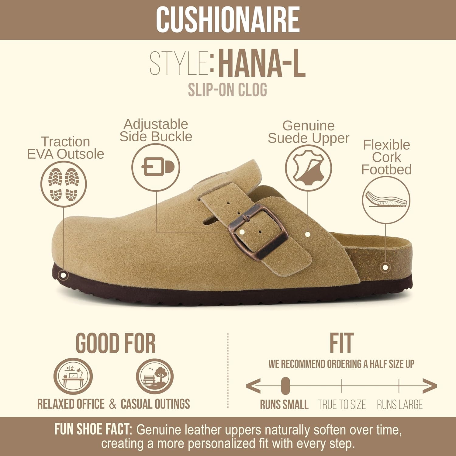 image:imageCUSHIONAIRE Hana Genuine Leather Suede Classic Clog Womens Shoes Slip On Mule Comfortable Shoes for WomenSand
