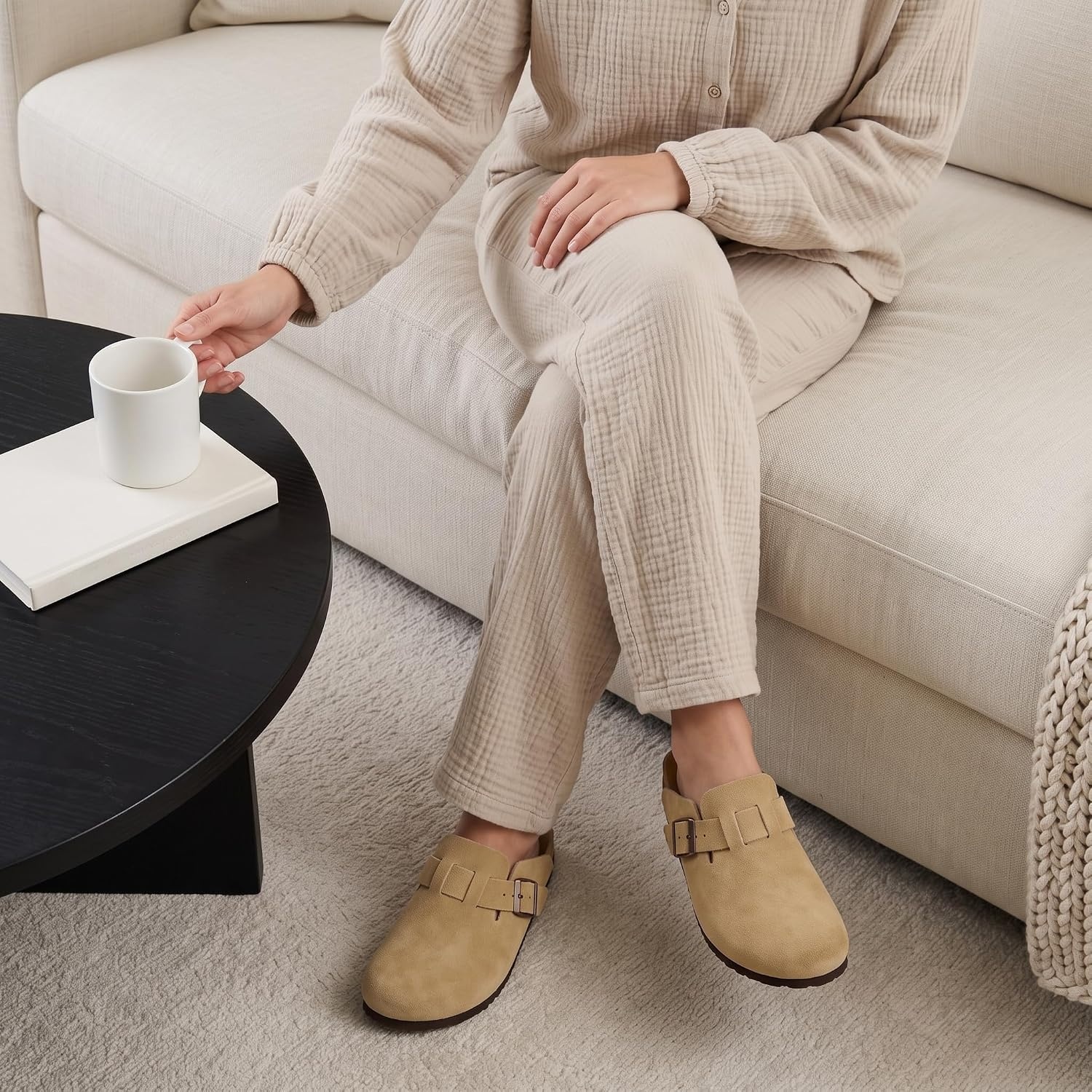 image:imageCUSHIONAIRE Hana Genuine Leather Suede Classic Clog Womens Shoes Slip On Mule Comfortable Shoes for WomenSand