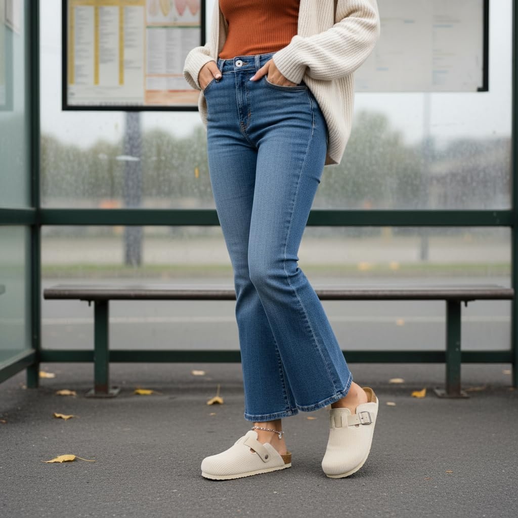 image:imageCUSHIONAIRE Hana Vegan Suede Clogs for Women Cork Footbed Potato ShoesBeige Corduroy