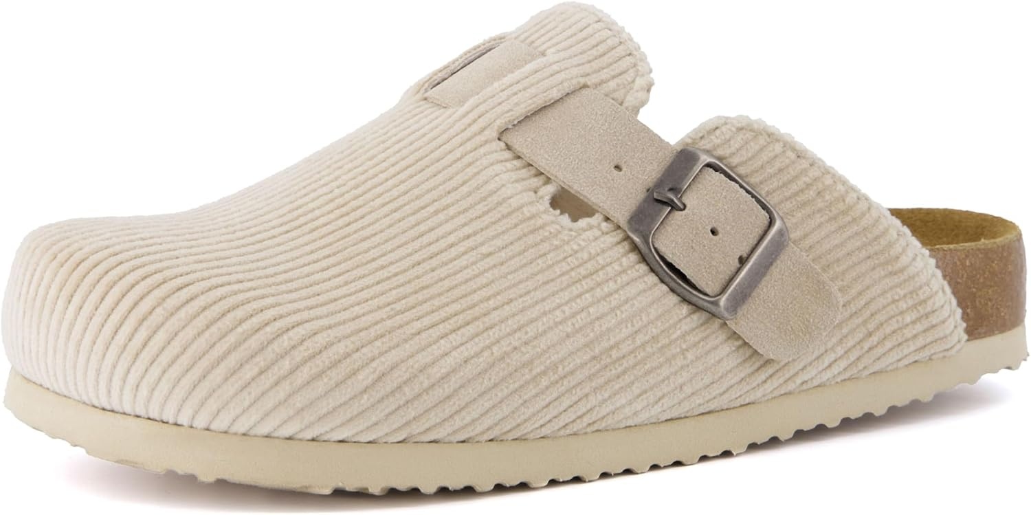 image:imageCUSHIONAIRE Hana Vegan Suede Clogs for Women Cork Footbed Potato ShoesBeige Corduroy