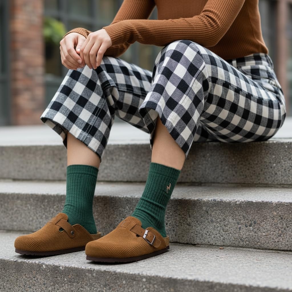 image:imageCUSHIONAIRE Hana Vegan Suede Clogs for Women Cork Footbed Potato ShoesTan Corduroy