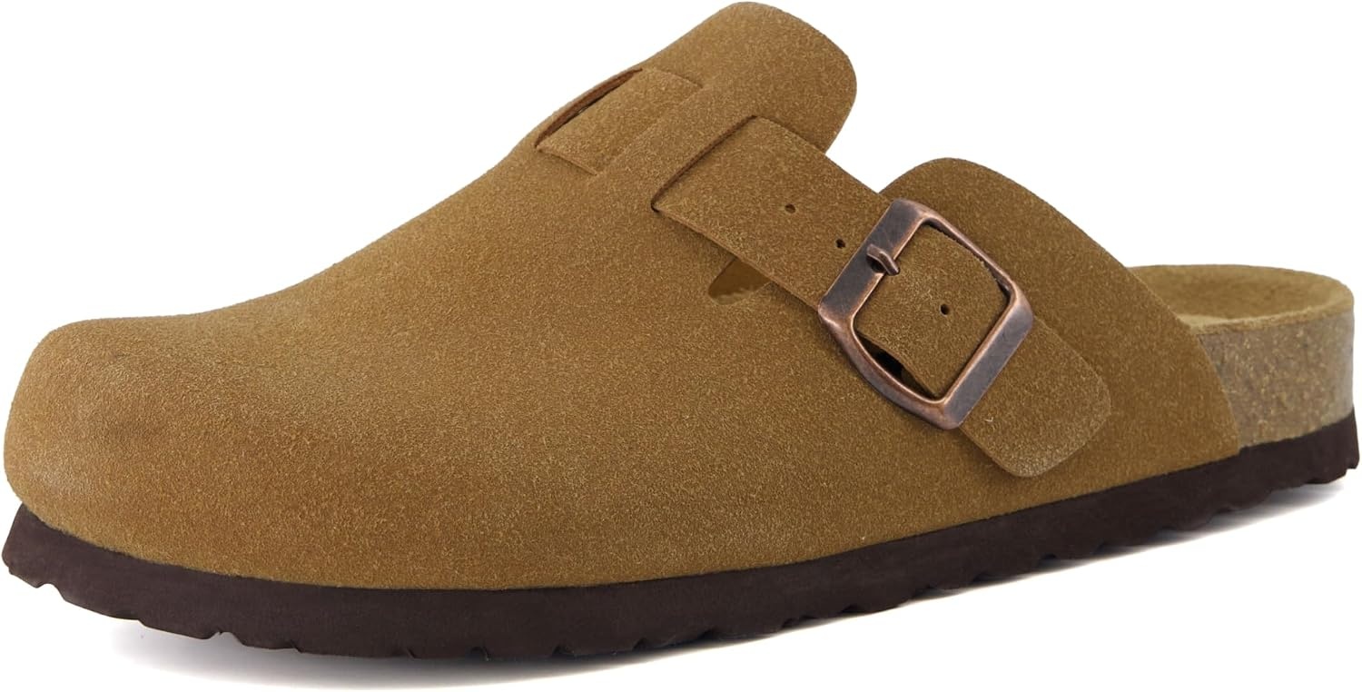 image:imageCUSHIONAIRE Hana Vegan Suede Clogs for Women Cork Footbed Potato ShoesTan Vegan Suede