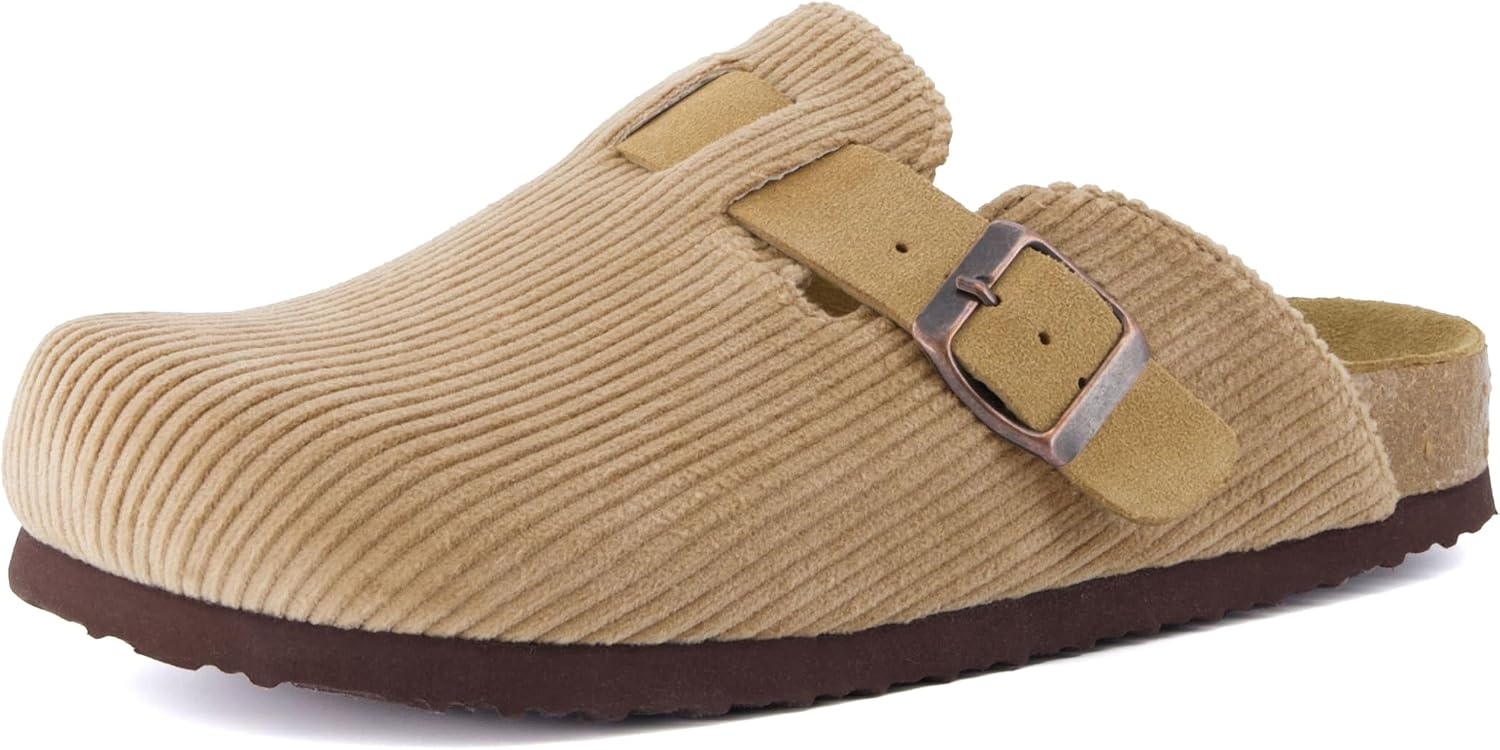 image:imageCUSHIONAIRE Hana Vegan Suede Clogs for Women Cork Footbed Potato ShoesTaupe Corduroy