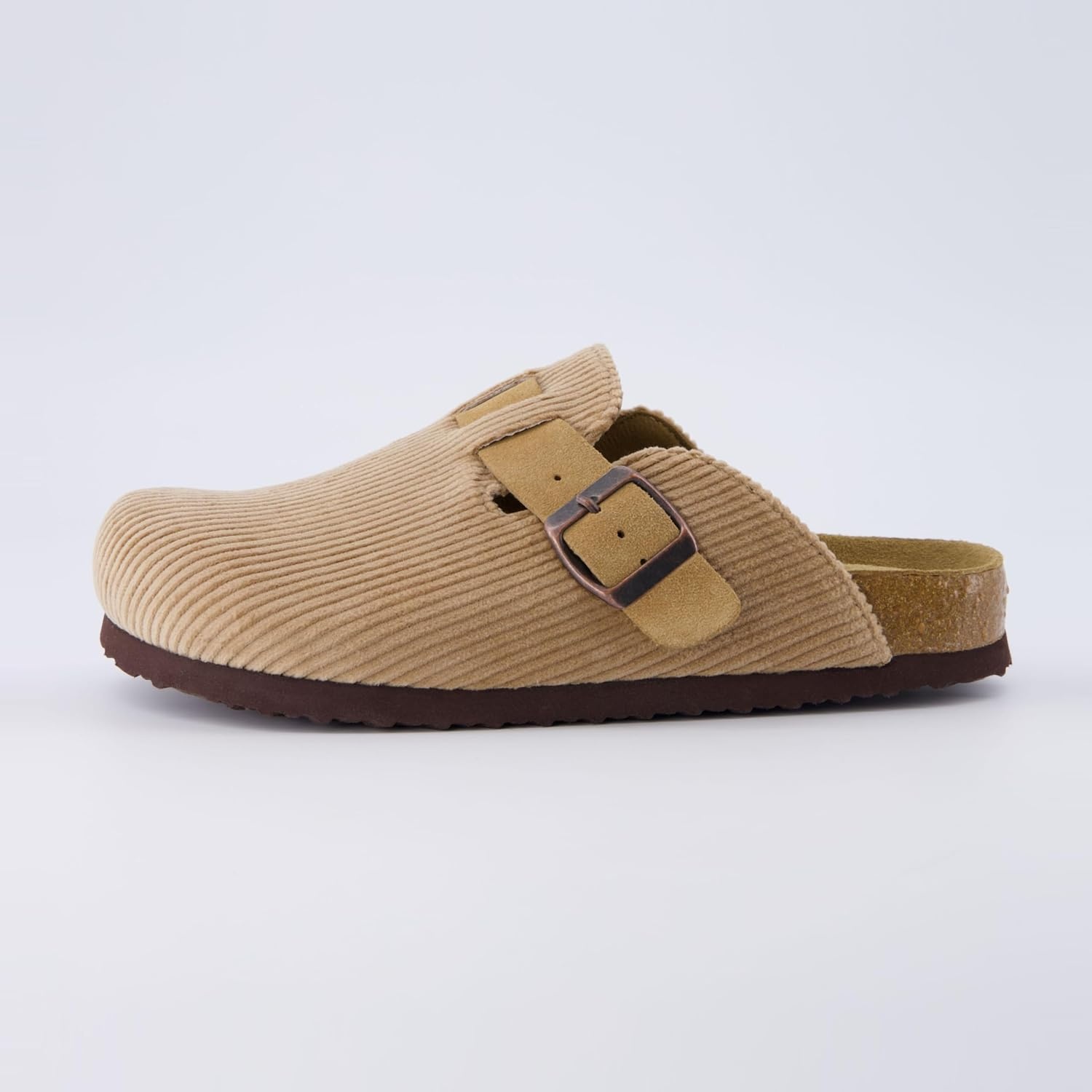 image:imageCUSHIONAIRE Hana Vegan Suede Clogs for Women Cork Footbed Potato ShoesTaupe Corduroy