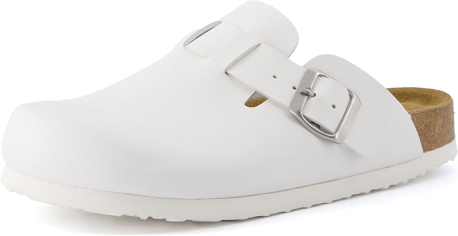 image:imageCUSHIONAIRE Hana Vegan Suede Clogs for Women Cork Footbed Potato ShoesWhite Color Map White