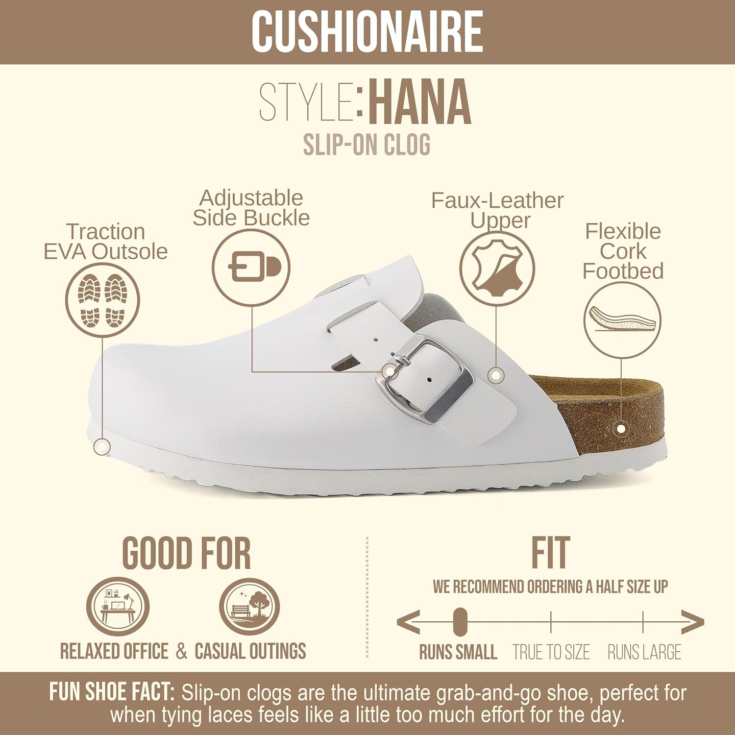 image:imageCUSHIONAIRE Hana Vegan Suede Clogs for Women Cork Footbed Potato ShoesWhite Color Map White