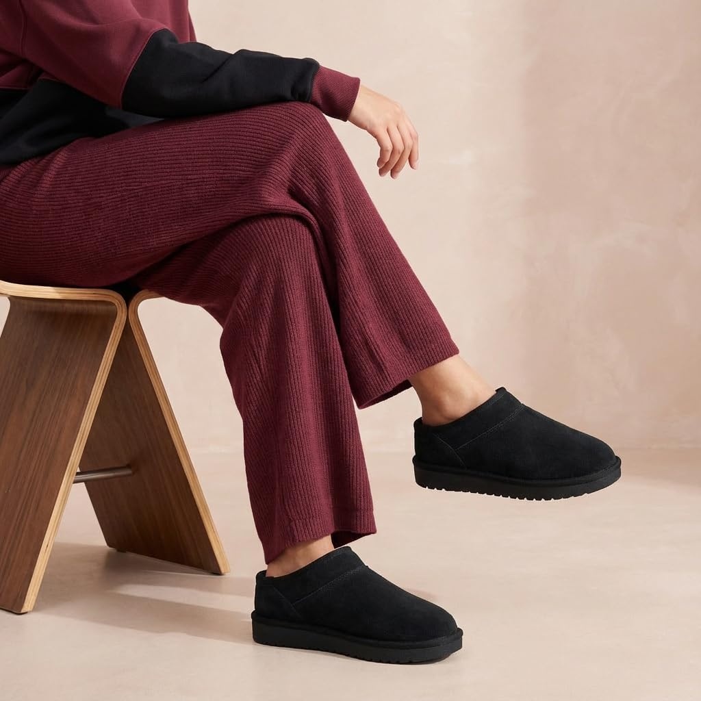 image:imageCUSHIONAIRE Hilo3 Cozy Suede Womens Slippers Soft Faux Fur Lined Slip On House Shoes for Women with Cushioned Memory FoamBlack Midnight Genuine Suede