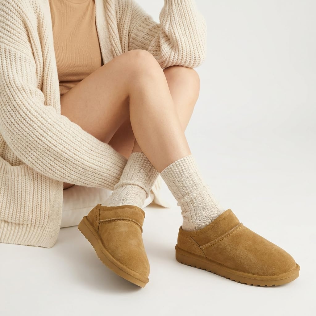 image:imageCUSHIONAIRE Hilo3 Cozy Suede Womens Slippers Soft Faux Fur Lined Slip On House Shoes for Women with Cushioned Memory FoamChestnut 2