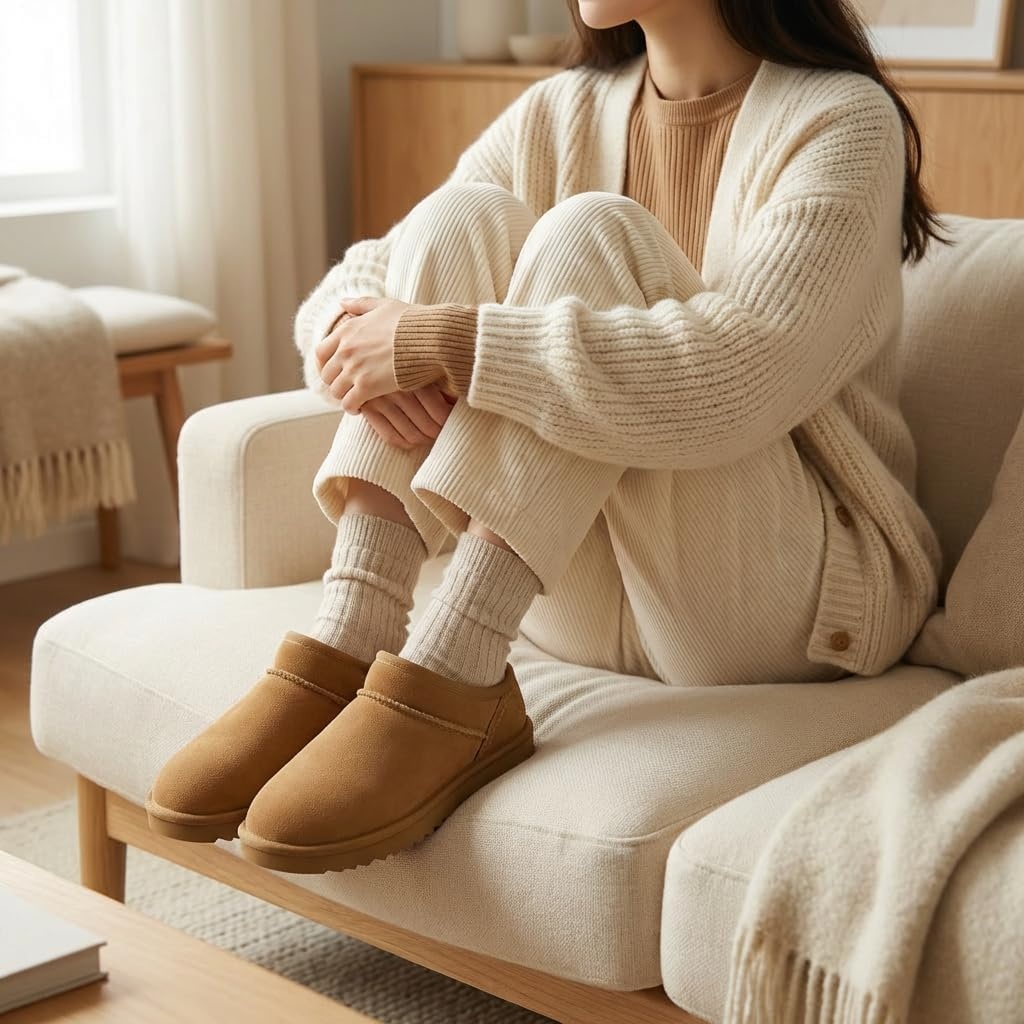 image:imageCUSHIONAIRE Hilo3 Cozy Suede Womens Slippers Soft Faux Fur Lined Slip On House Shoes for Women with Cushioned Memory FoamChestnut 2