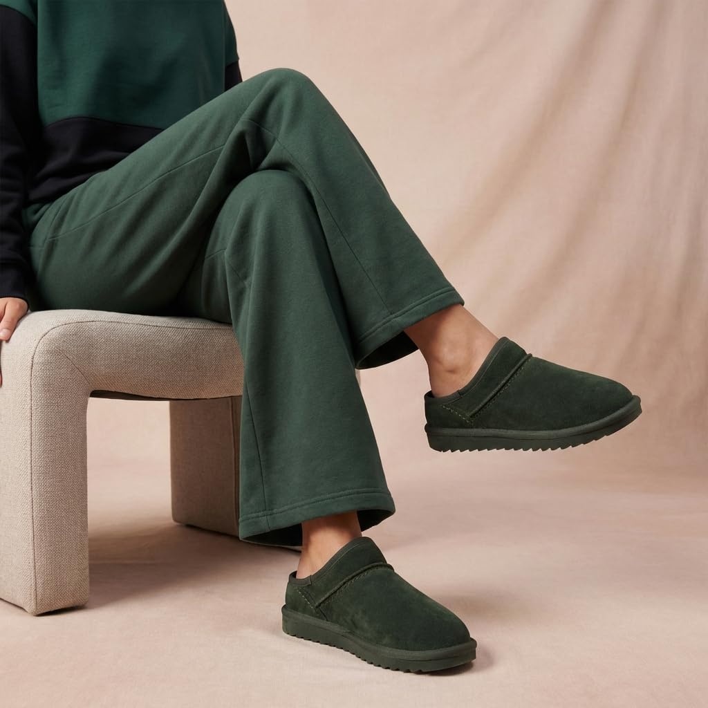 image:imageCUSHIONAIRE Hilo3 Cozy Suede Womens Slippers Soft Faux Fur Lined Slip On House Shoes for Women with Cushioned Memory FoamForest Green 2