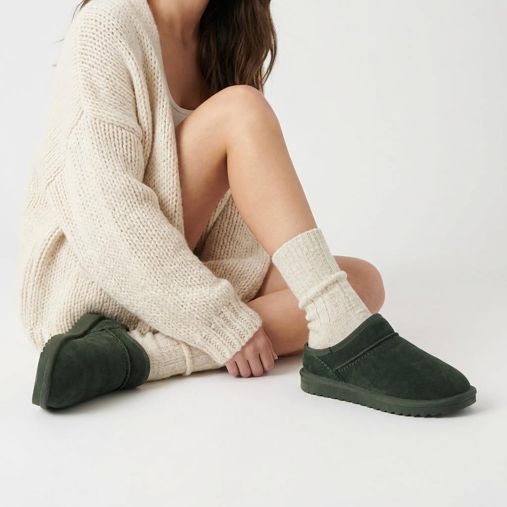 image:imageCUSHIONAIRE Hilo3 Cozy Suede Womens Slippers Soft Faux Fur Lined Slip On House Shoes for Women with Cushioned Memory FoamForest Green 2