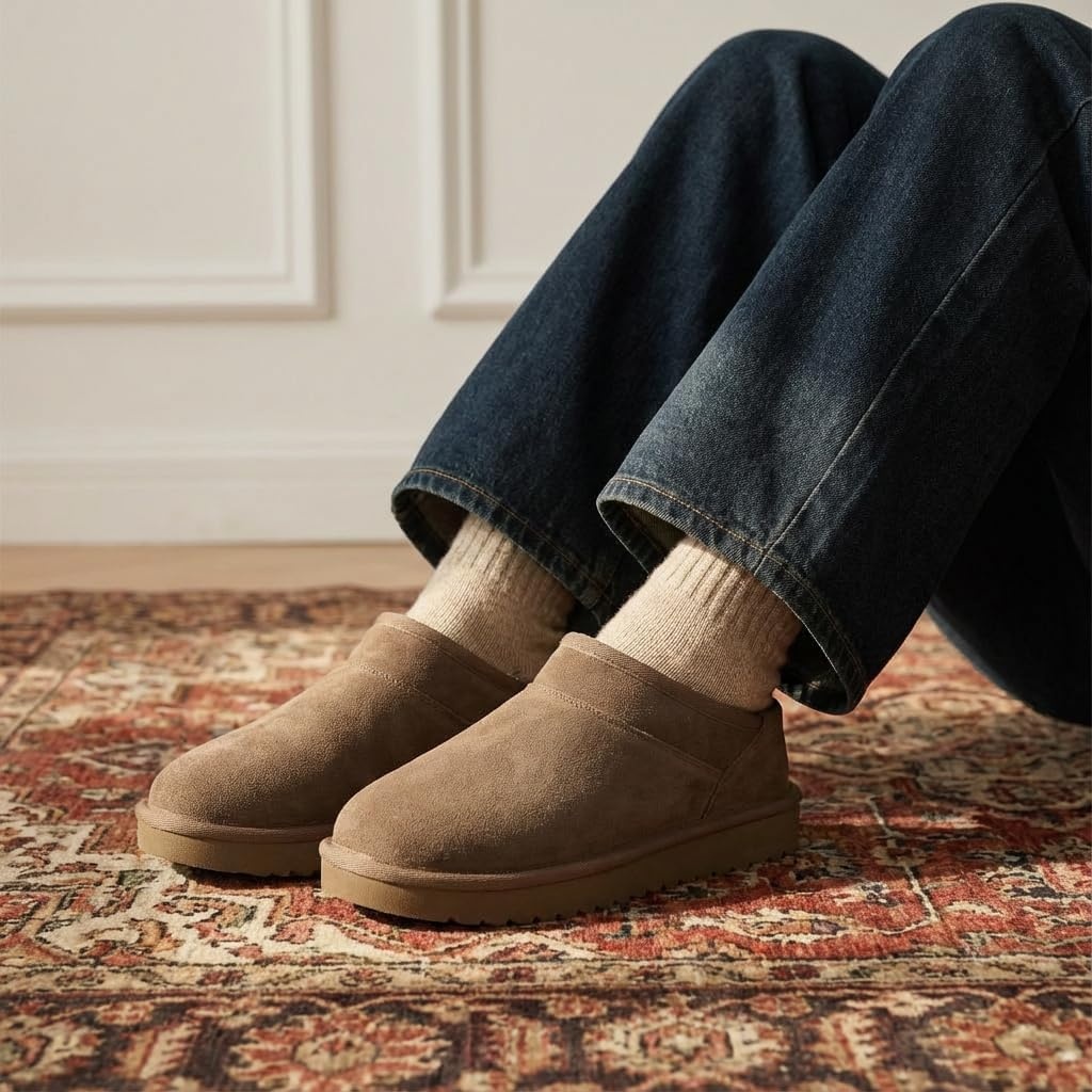 image:imageCUSHIONAIRE Hilo3 Cozy Suede Womens Slippers Soft Faux Fur Lined Slip On House Shoes for Women with Cushioned Memory FoamTaupe Earth Genuine Suede