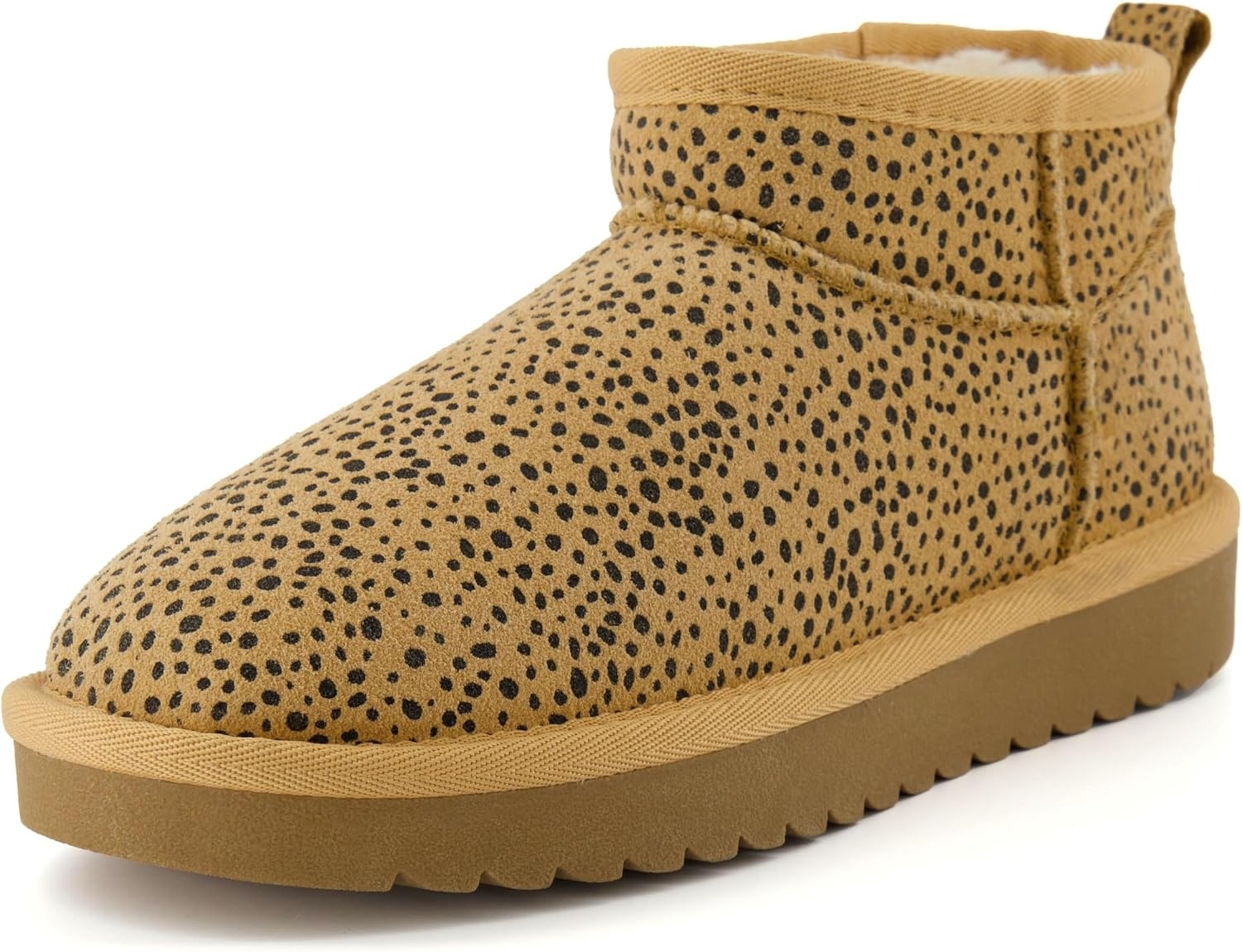 image:imageCUSHIONAIRE Hip3 Genuine Suede Leather Ankle Boots for Women Pull On Cozy Faux Fur Boots Womens Shoes with Comfortable Memory FoamCheetah Genuine Suede