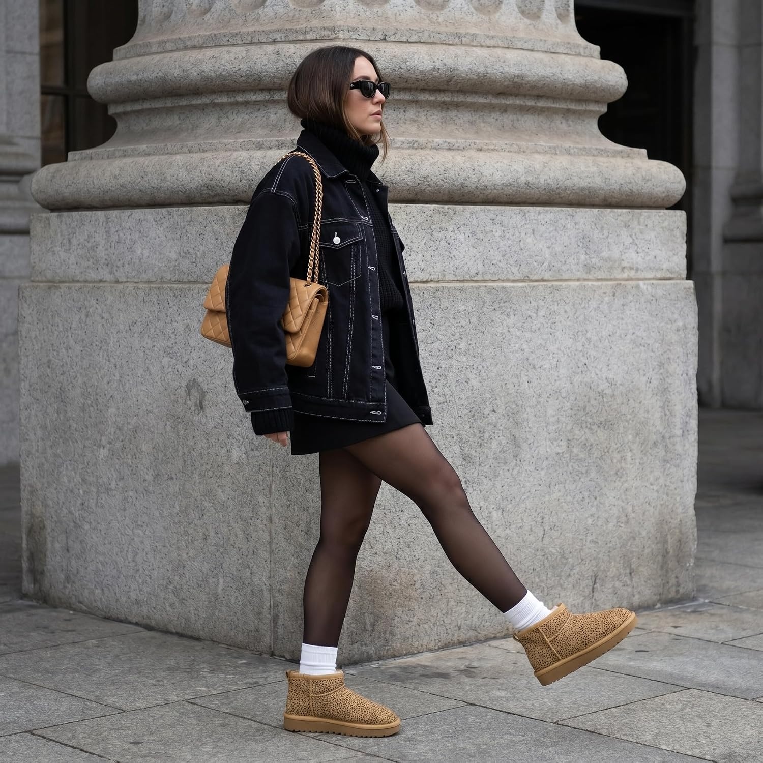 image:imageCUSHIONAIRE Hip3 Genuine Suede Leather Ankle Boots for Women Pull On Cozy Faux Fur Boots Womens Shoes with Comfortable Memory FoamCheetah Genuine Suede