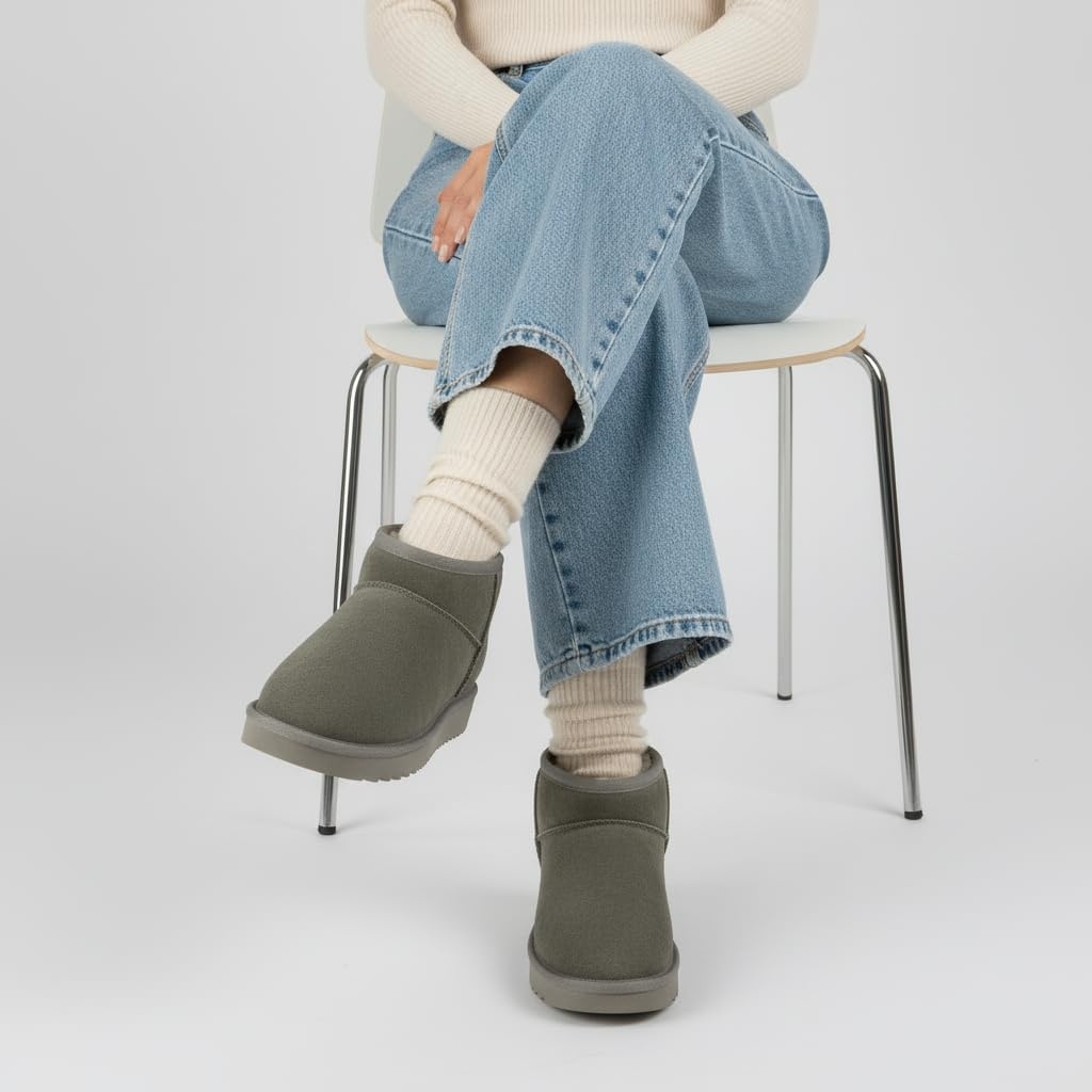 image:imageCUSHIONAIRE Hip3 Genuine Suede Leather Ankle Boots for Women Pull On Cozy Faux Fur Boots Womens Shoes with Comfortable Memory FoamGray Steel Genuine Suede