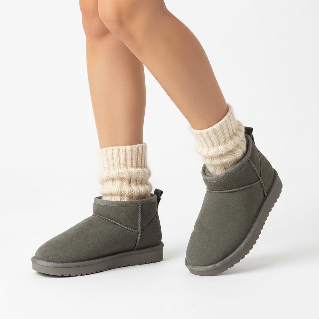 image:imageCUSHIONAIRE Hip3 Genuine Suede Leather Ankle Boots for Women Pull On Cozy Faux Fur Boots Womens Shoes with Comfortable Memory FoamGray Steel Genuine Suede