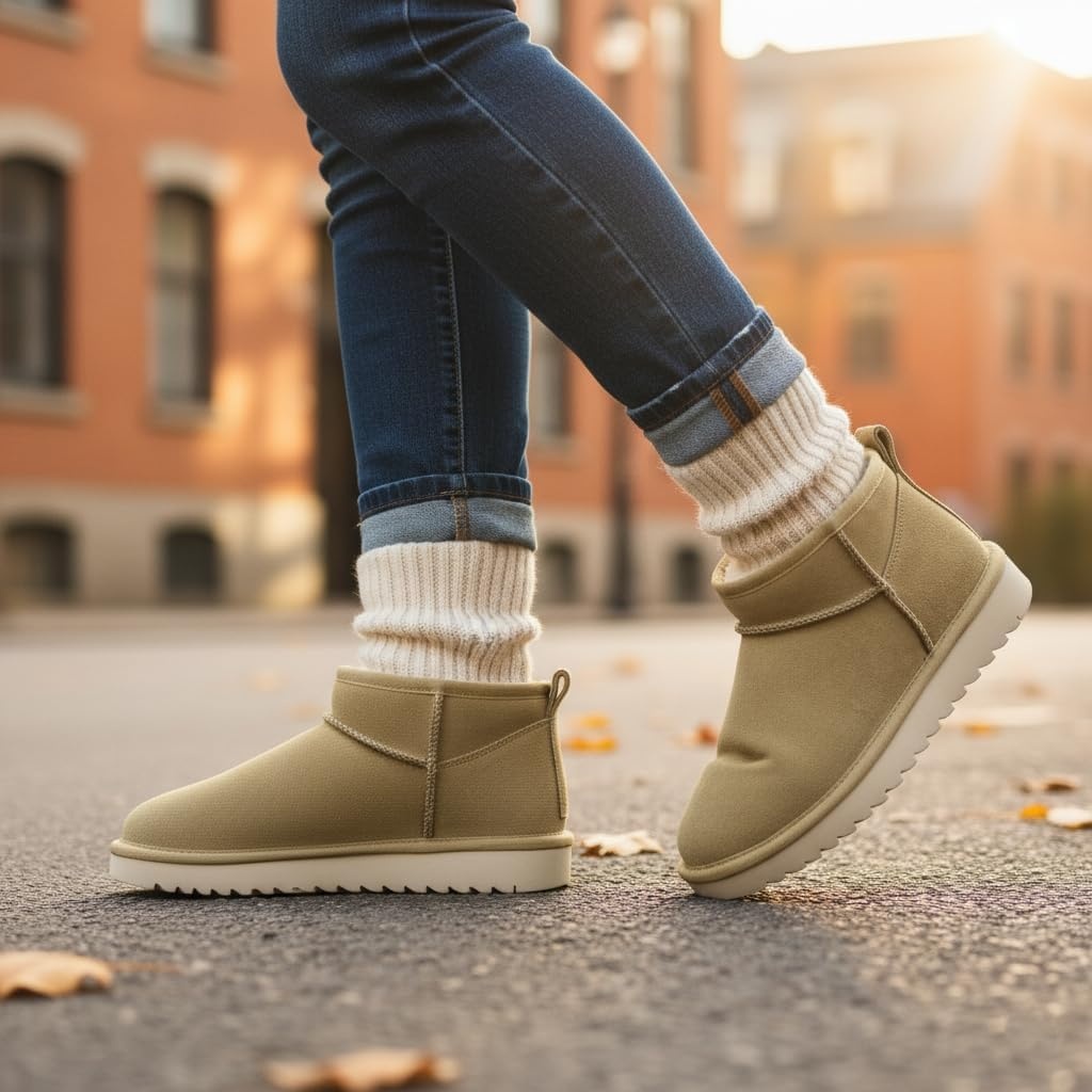 image:imageCUSHIONAIRE Hip3 Genuine Suede Leather Ankle Boots for Women Pull On Cozy Faux Fur Boots Womens Shoes with Comfortable Memory FoamKhaki Genuine Suede