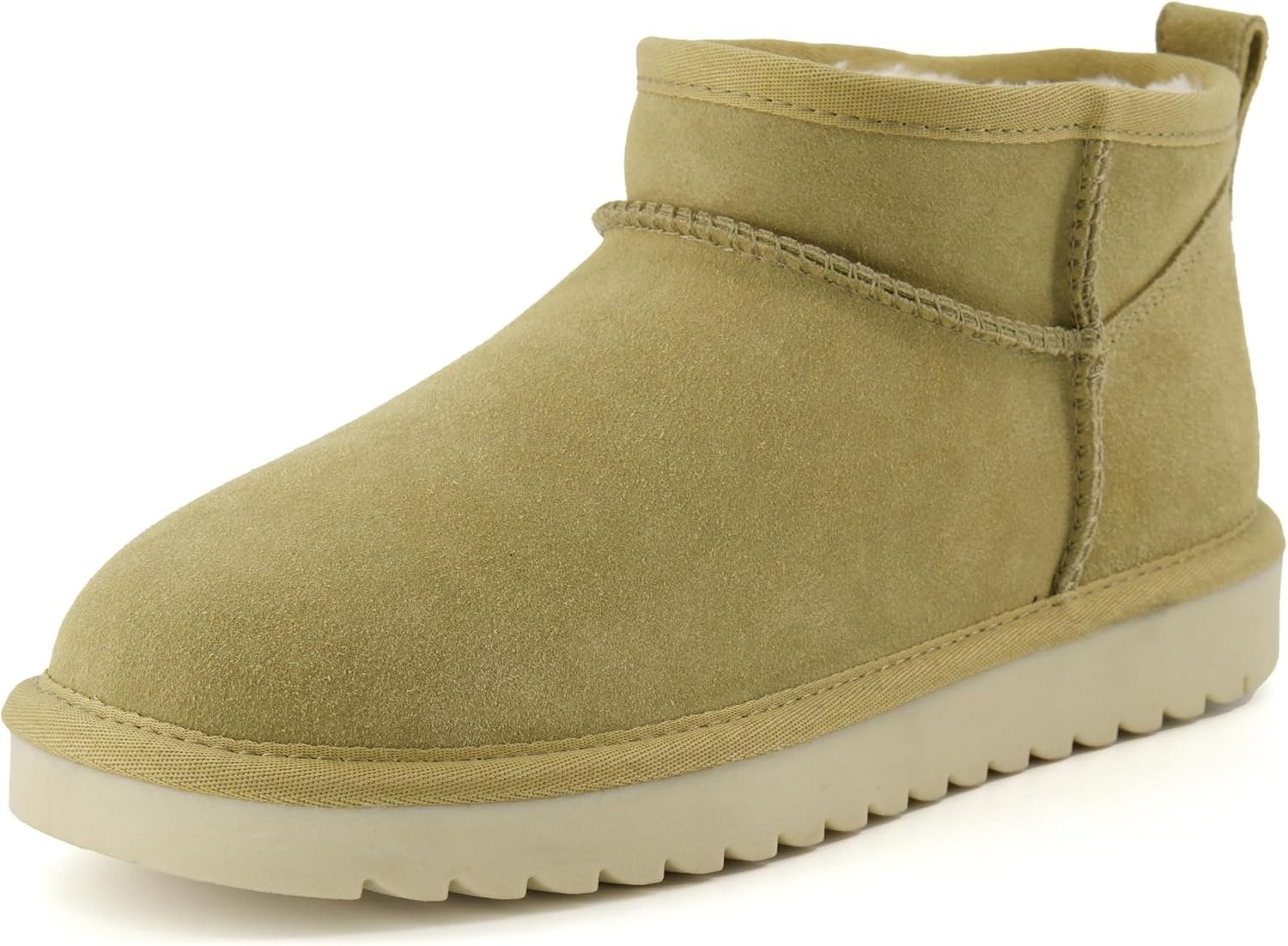 image:imageCUSHIONAIRE Hip3 Genuine Suede Leather Ankle Boots for Women Pull On Cozy Faux Fur Boots Womens Shoes with Comfortable Memory FoamKhaki Genuine Suede