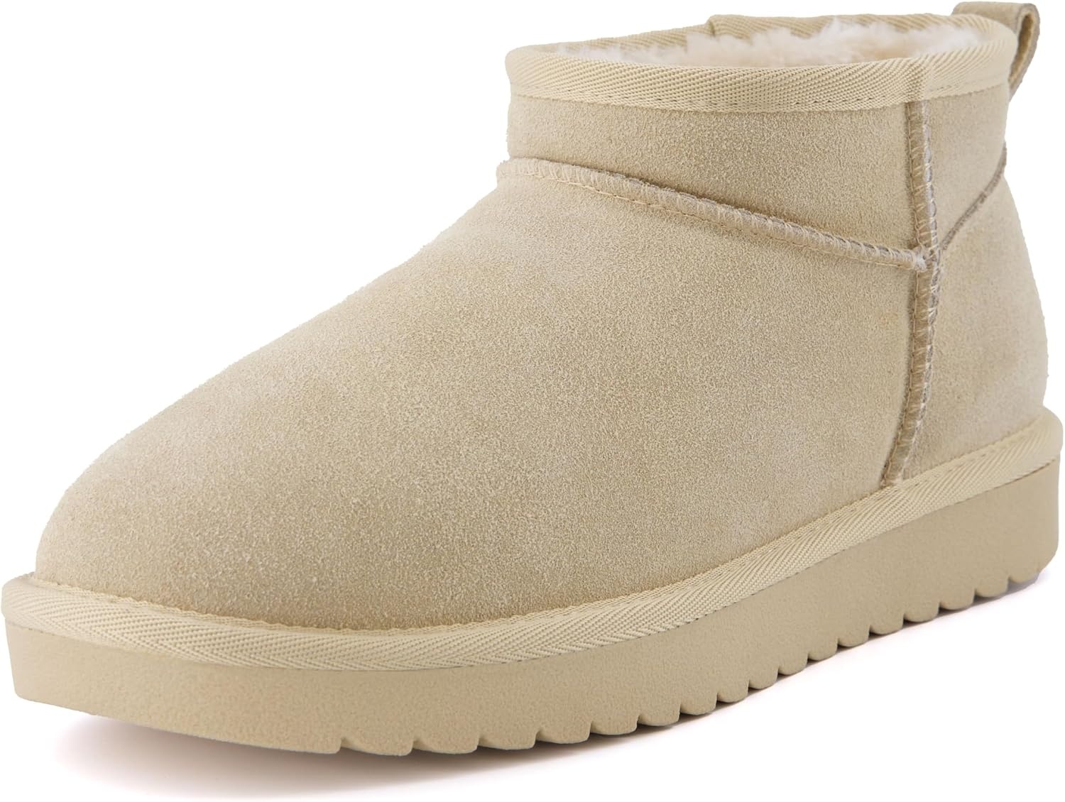 image:imageCUSHIONAIRE Hip3 Genuine Suede Leather Ankle Boots for Women Pull On Cozy Faux Fur Boots Womens Shoes with Comfortable Memory FoamSand Genuine Suede