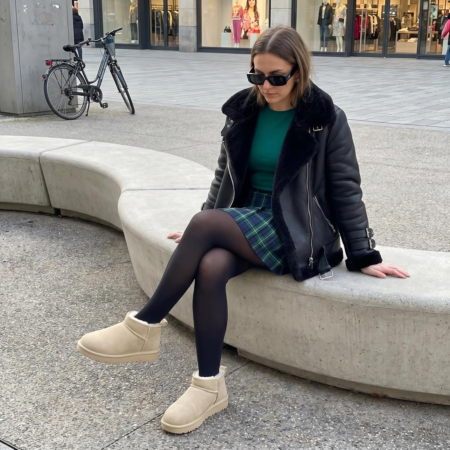 image:imageCUSHIONAIRE Hip3 Genuine Suede Leather Ankle Boots for Women Pull On Cozy Faux Fur Boots Womens Shoes with Comfortable Memory FoamSand Genuine Suede