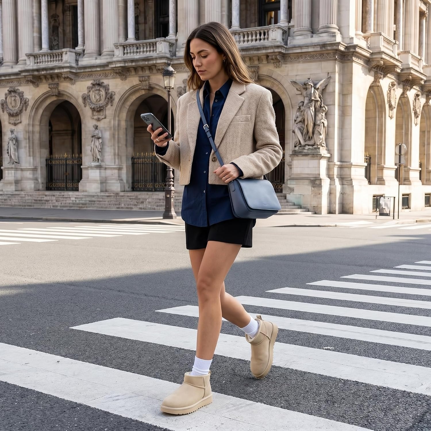 image:imageCUSHIONAIRE Hip3 Genuine Suede Leather Ankle Boots for Women Pull On Cozy Faux Fur Boots Womens Shoes with Comfortable Memory FoamSand Genuine Suede