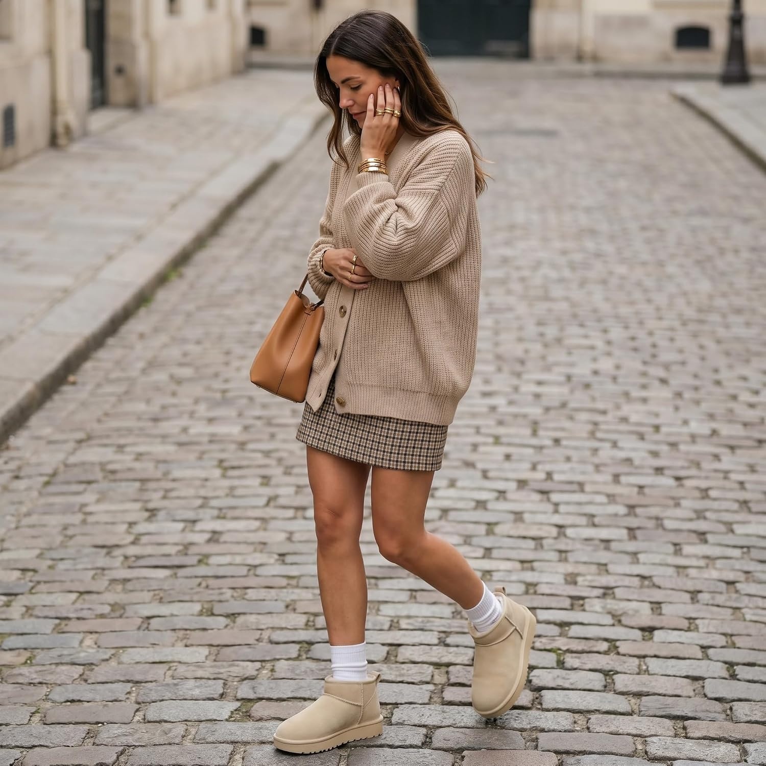 image:imageCUSHIONAIRE Hip3 Genuine Suede Leather Ankle Boots for Women Pull On Cozy Faux Fur Boots Womens Shoes with Comfortable Memory FoamSand Genuine Suede