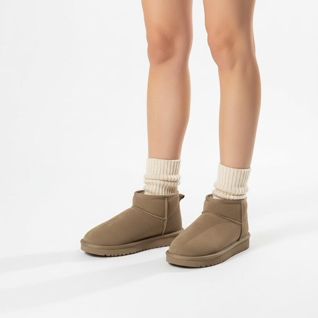 image:imageCUSHIONAIRE Hip3 Genuine Suede Leather Ankle Boots for Women Pull On Cozy Faux Fur Boots Womens Shoes with Comfortable Memory FoamTaupe Earth Genuine Suede