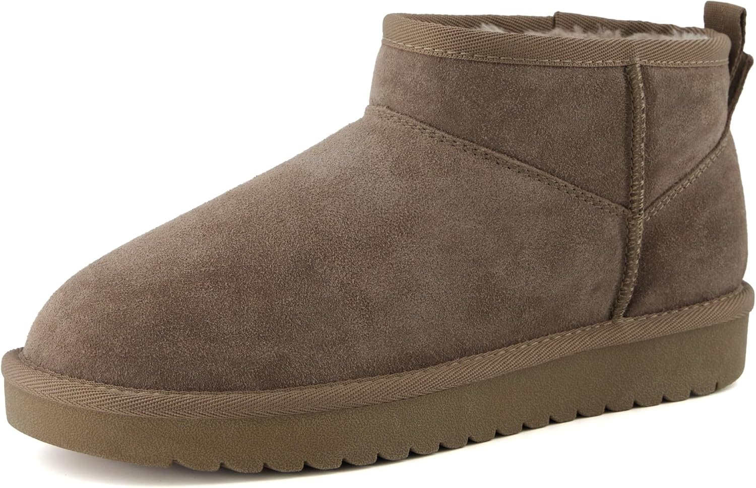image:imageCUSHIONAIRE Hip3 Genuine Suede Leather Ankle Boots for Women Pull On Cozy Faux Fur Boots Womens Shoes with Comfortable Memory FoamTaupe Earth Genuine Suede