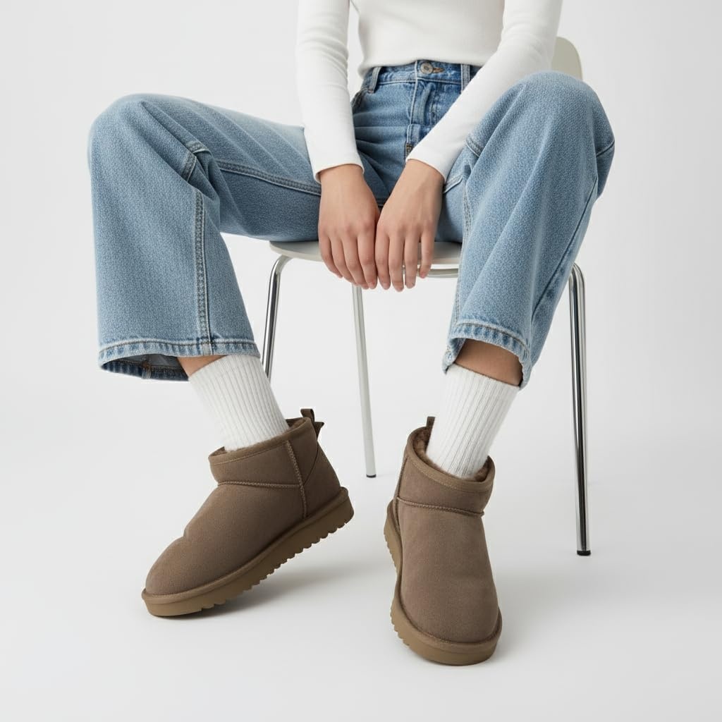 image:imageCUSHIONAIRE Hip3 Genuine Suede Leather Ankle Boots for Women Pull On Cozy Faux Fur Boots Womens Shoes with Comfortable Memory FoamTaupe Earth Genuine Suede