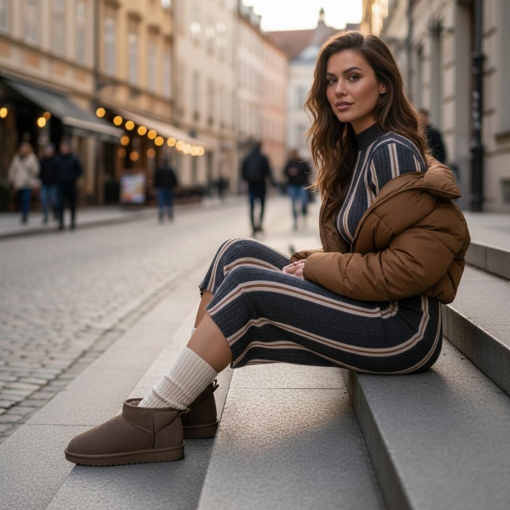 image:imageCUSHIONAIRE Hip3 Genuine Suede Leather Ankle Boots for Women Pull On Cozy Faux Fur Boots Womens Shoes with Comfortable Memory FoamTaupe Earth Genuine Suede