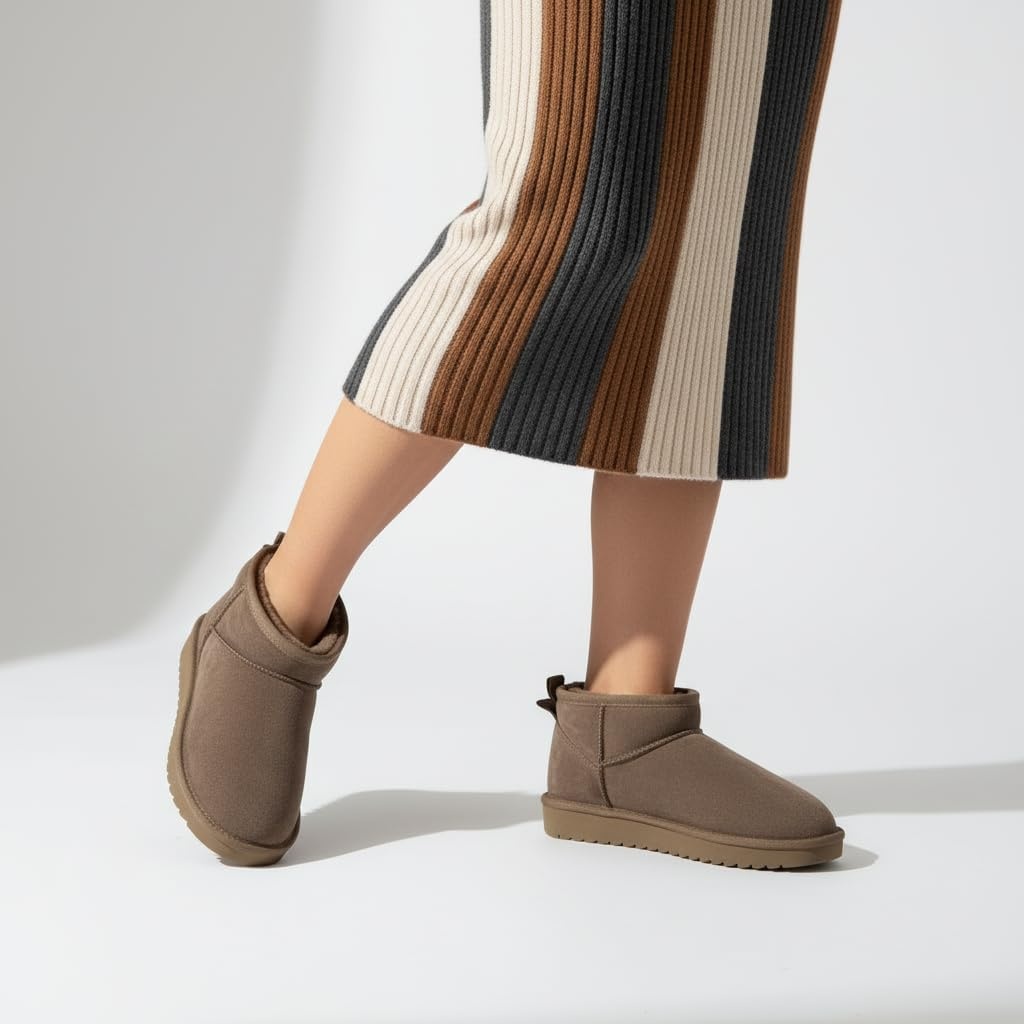 image:imageCUSHIONAIRE Hip3 Genuine Suede Leather Ankle Boots for Women Pull On Cozy Faux Fur Boots Womens Shoes with Comfortable Memory FoamTaupe Earth Genuine Suede
