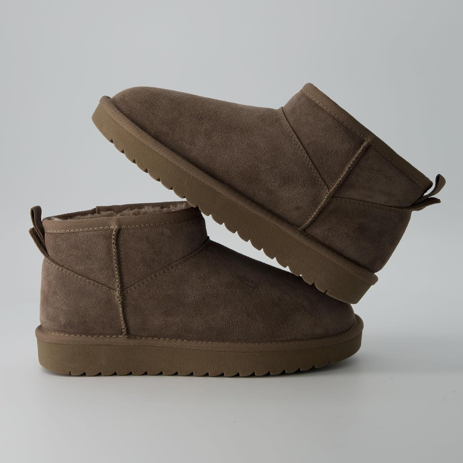 image:imageCUSHIONAIRE Hip3 Genuine Suede Leather Ankle Boots for Women Pull On Cozy Faux Fur Boots Womens Shoes with Comfortable Memory FoamTaupe Earth Genuine Suede