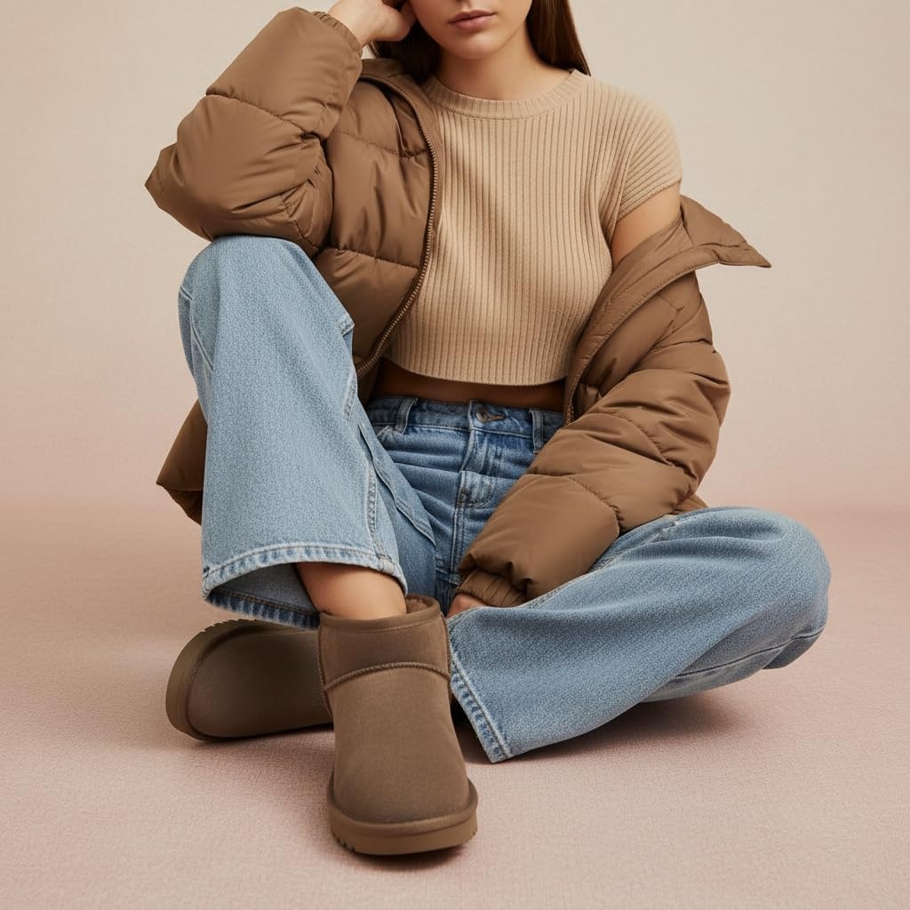 image:imageCUSHIONAIRE Hip3 Genuine Suede Leather Ankle Boots for Women Pull On Cozy Faux Fur Boots Womens Shoes with Comfortable Memory FoamTaupe Earth Genuine Suede