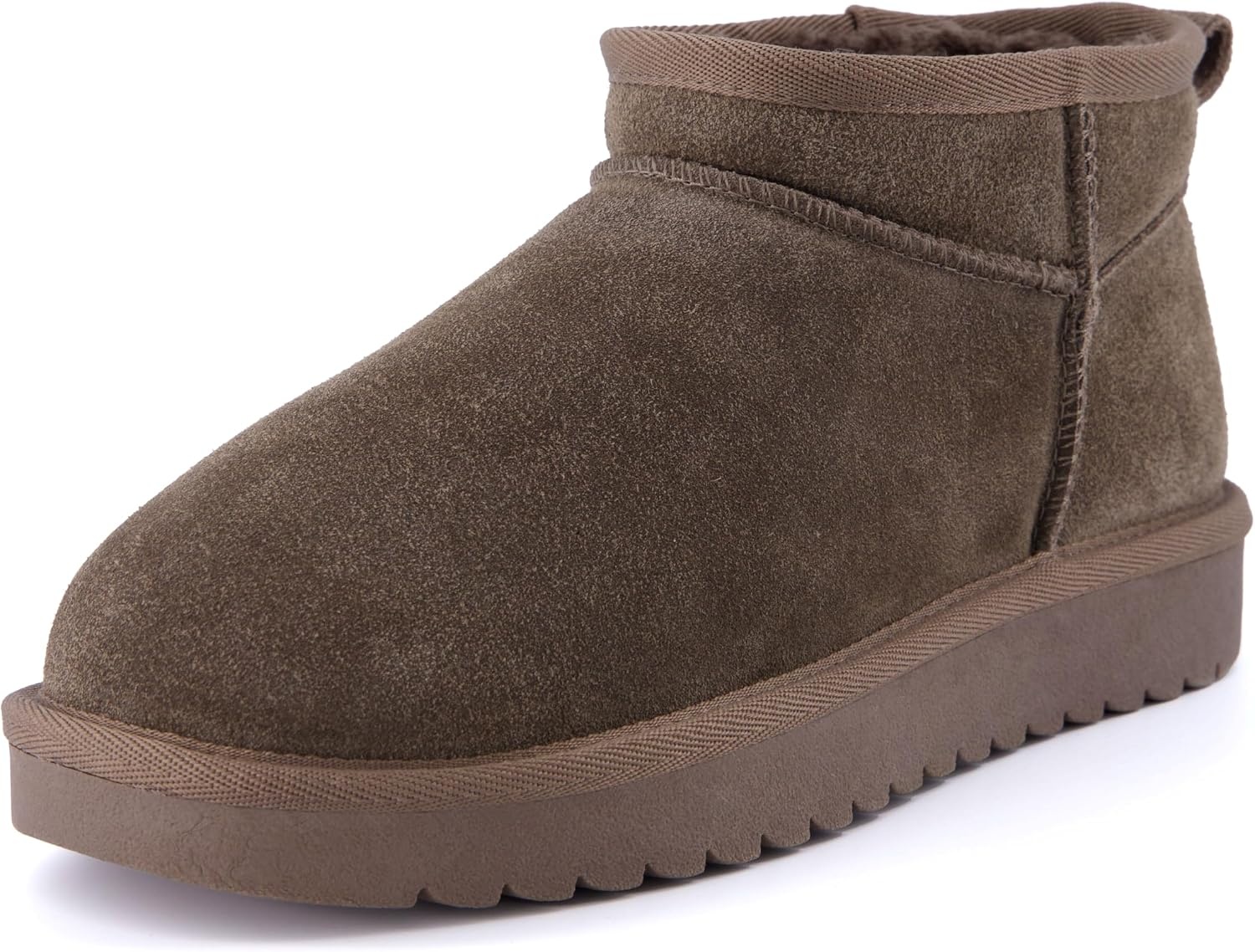 image:imageCUSHIONAIRE Hip3 Genuine Suede Leather Ankle Boots for Women Pull On Cozy Faux Fur Boots Womens Shoes with Comfortable Memory FoamTaupe Genuine Suede