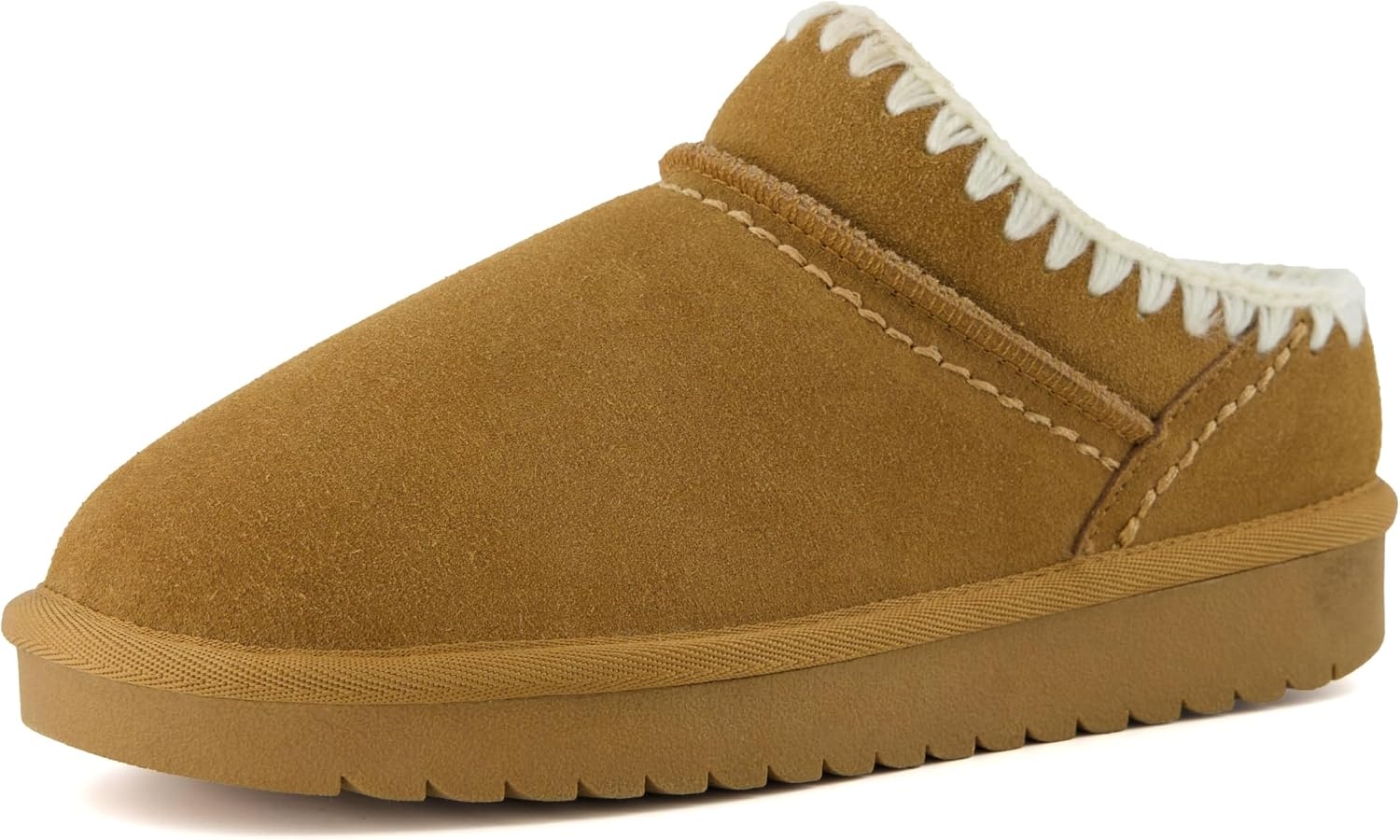 image:imageCUSHIONAIRE Homemade Suede Mule Womens Slippers Faux Fur Lining with Stitching Detail Trim Durable House Slippers for Women Indoor OutdoorChestnut
