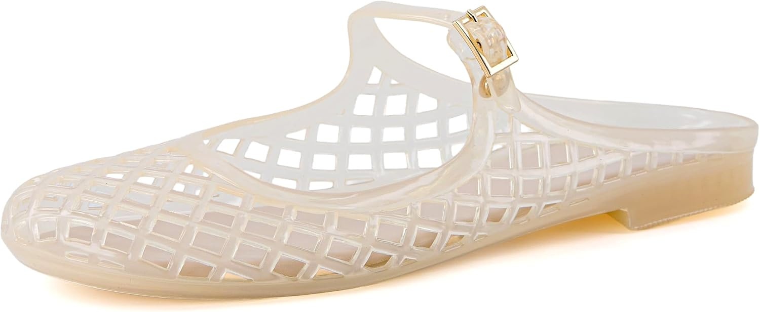 image:imageCUSHIONAIRE Java Casual Womens Jelly Flats with Adjustable Strap Closed Toe Mary Janes Mule Design Waterproof Jelly Sandals for WomenChampagne