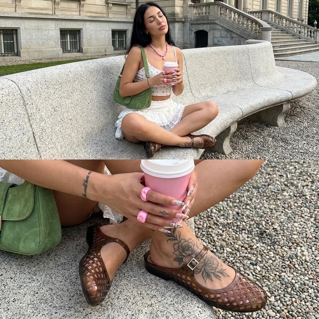 image:imageCUSHIONAIRE Java Casual Womens Jelly Flats with Adjustable Strap Closed Toe Mary Janes Mule Design Waterproof Jelly Sandals for WomenChocolate